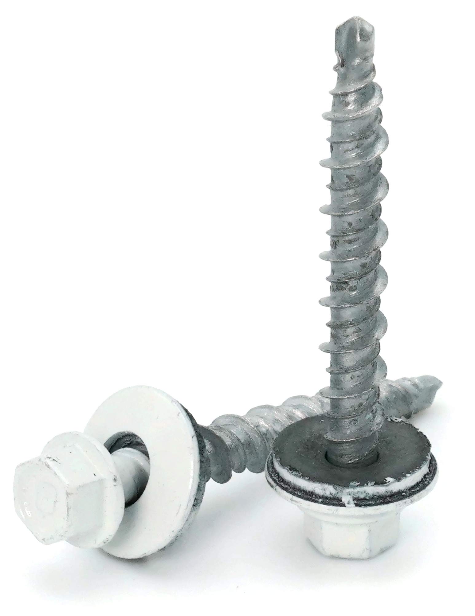 Hex Washer Head Mechanical Galvanized Mini Driller Roofing Screws White Finish - #10 x 2