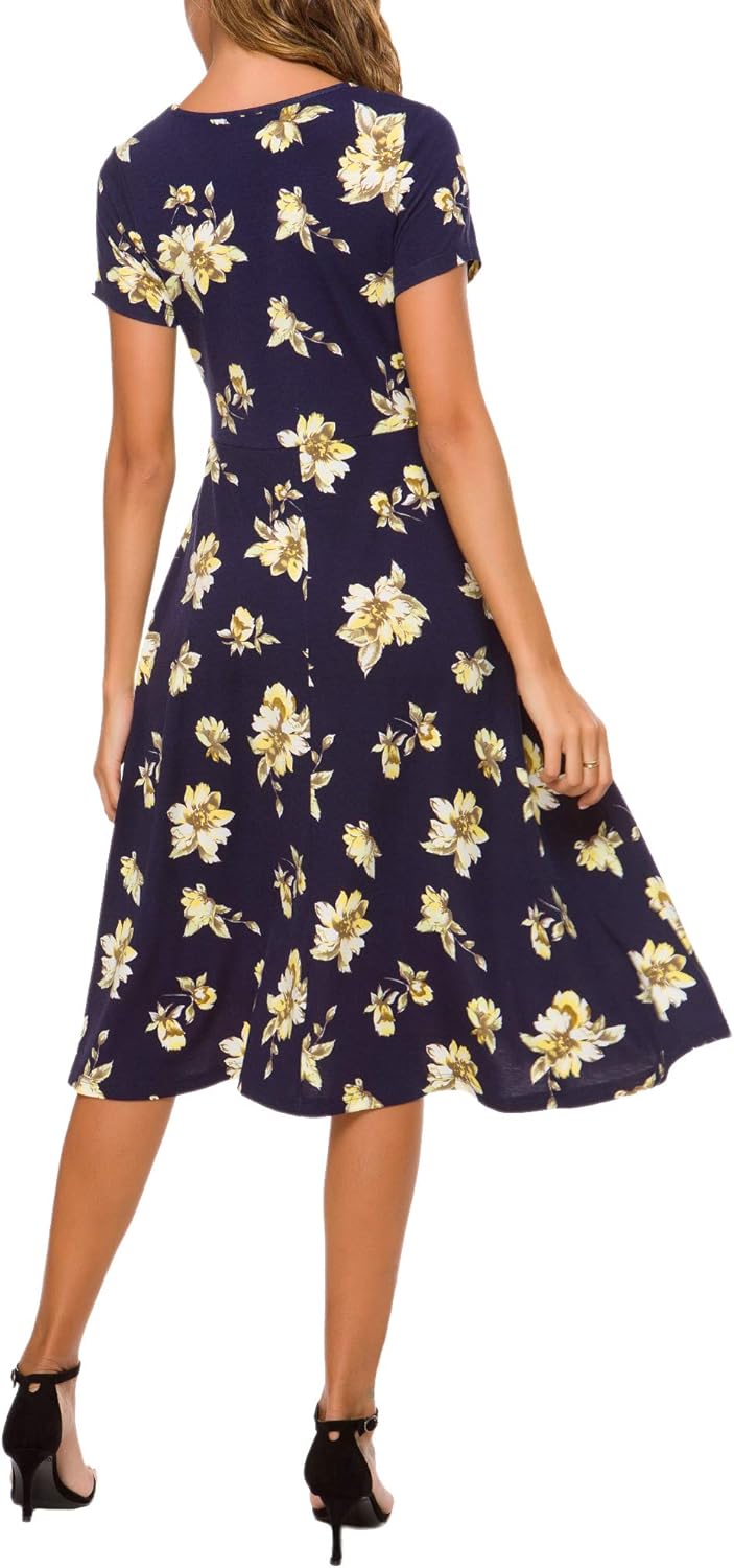 Urban CoCo Women's Vintage Short Sleeve High Waist Flared Midi Casual Summer Dress - Image 5