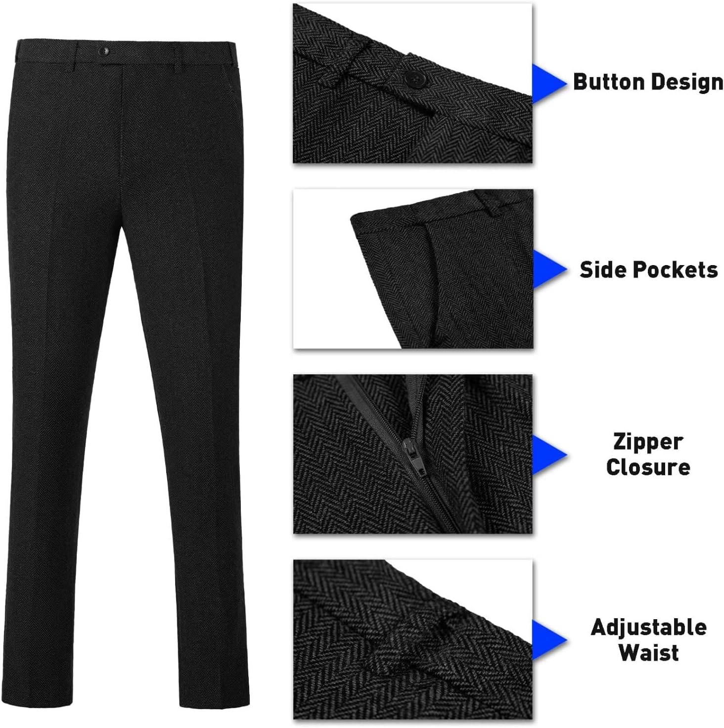 Retro Tweed Herringbone Suit for Men Slim Fit 3 Pieces Mens Suit Groom Dress Tuxedos Prom Suit Jacket Vest Pants - Image 4