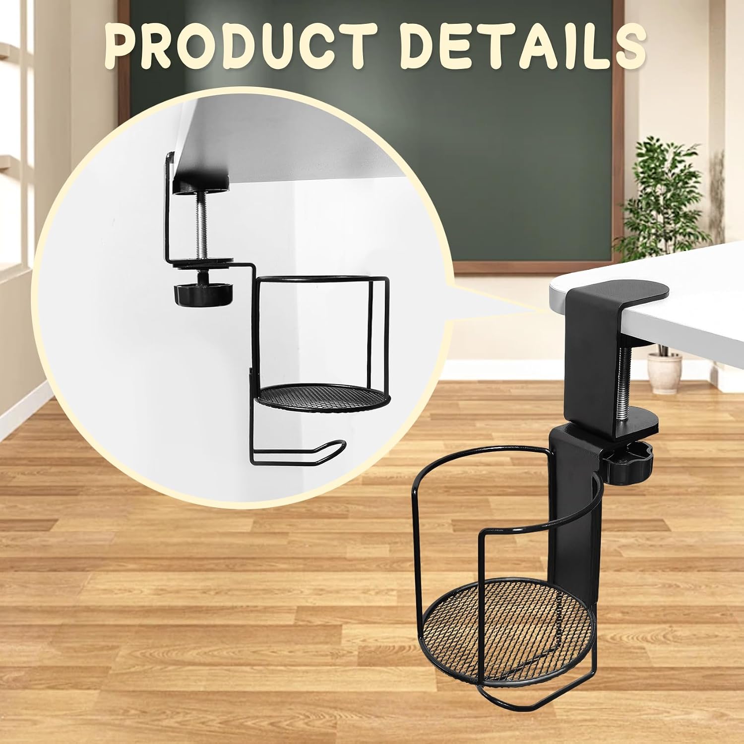 2 in 1 Clip-On Cup Holder & Headphone Hanger Storage Hook, 1PcsAnti-Spill Clip-On Table Cup Hook, Steel Drink Holder, for Lawn Chair, Office Home Gaming Table (365 ° Rotating) image 3