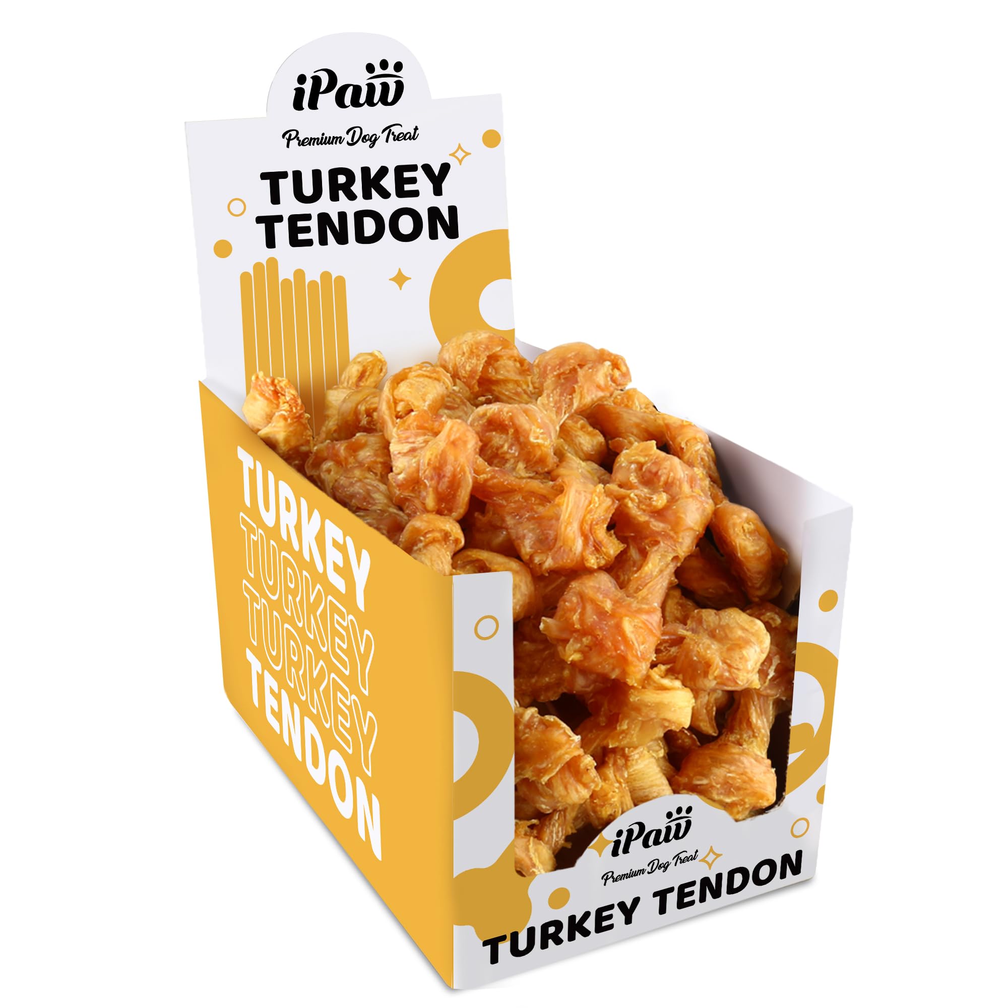 iPaw Turkey Tendon for Dogs 40 Pcs Bulk Pack, Ingredient Sourced from USA, Hypoallergenic, All Natural Human Grade Puppy Chew, Dog Treats for Signature Series, Rawhide Alternative, Bone (Small) Bone 1 Count (Pack of 40)