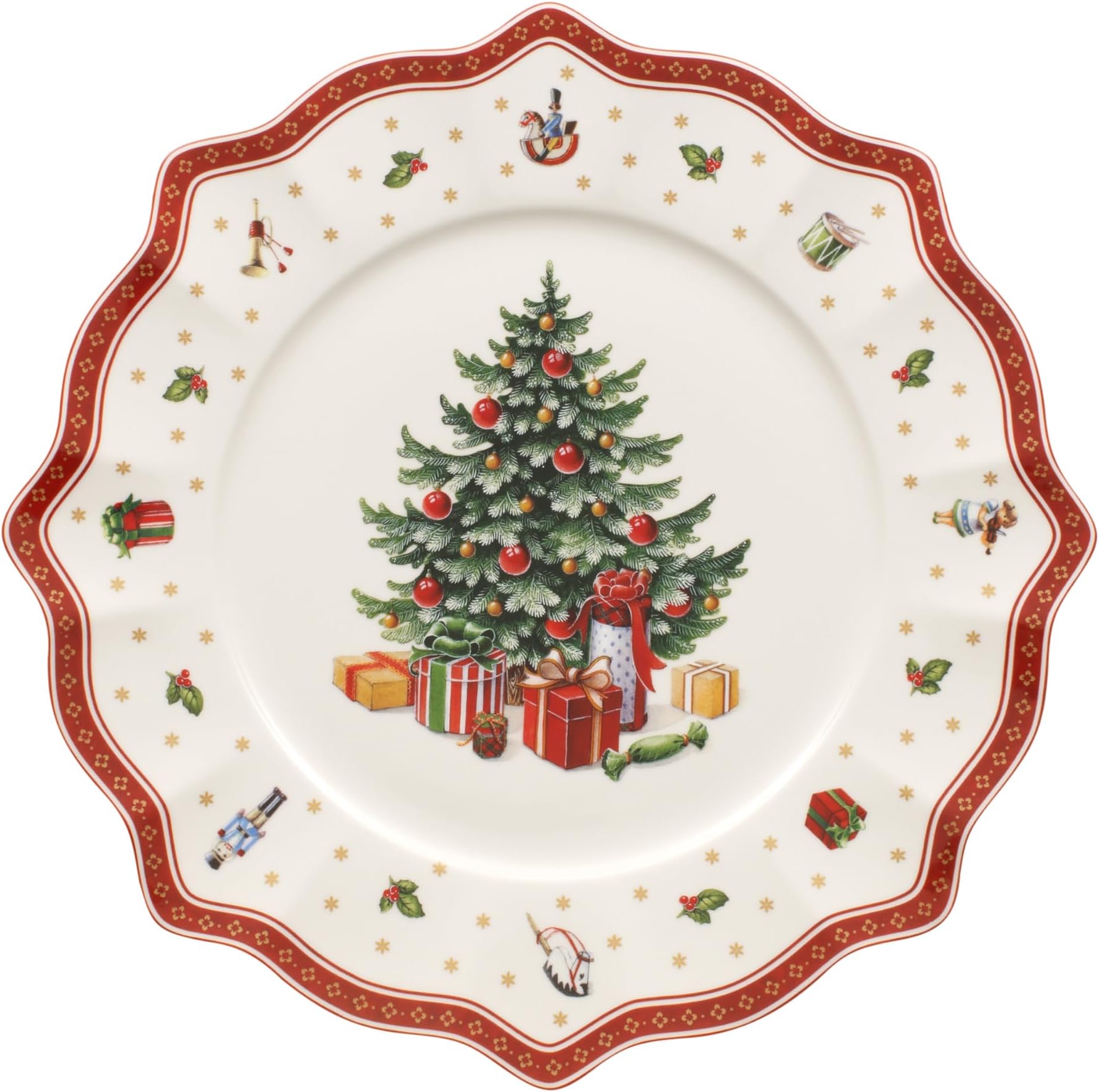Toy's Delight Buffet Plate 35 cm White/Red, Microwave Safe, Plate Large, Dinner Plate, Christmas Plate, Xmas, Tableware, Dinnerware, Premium Porcelain