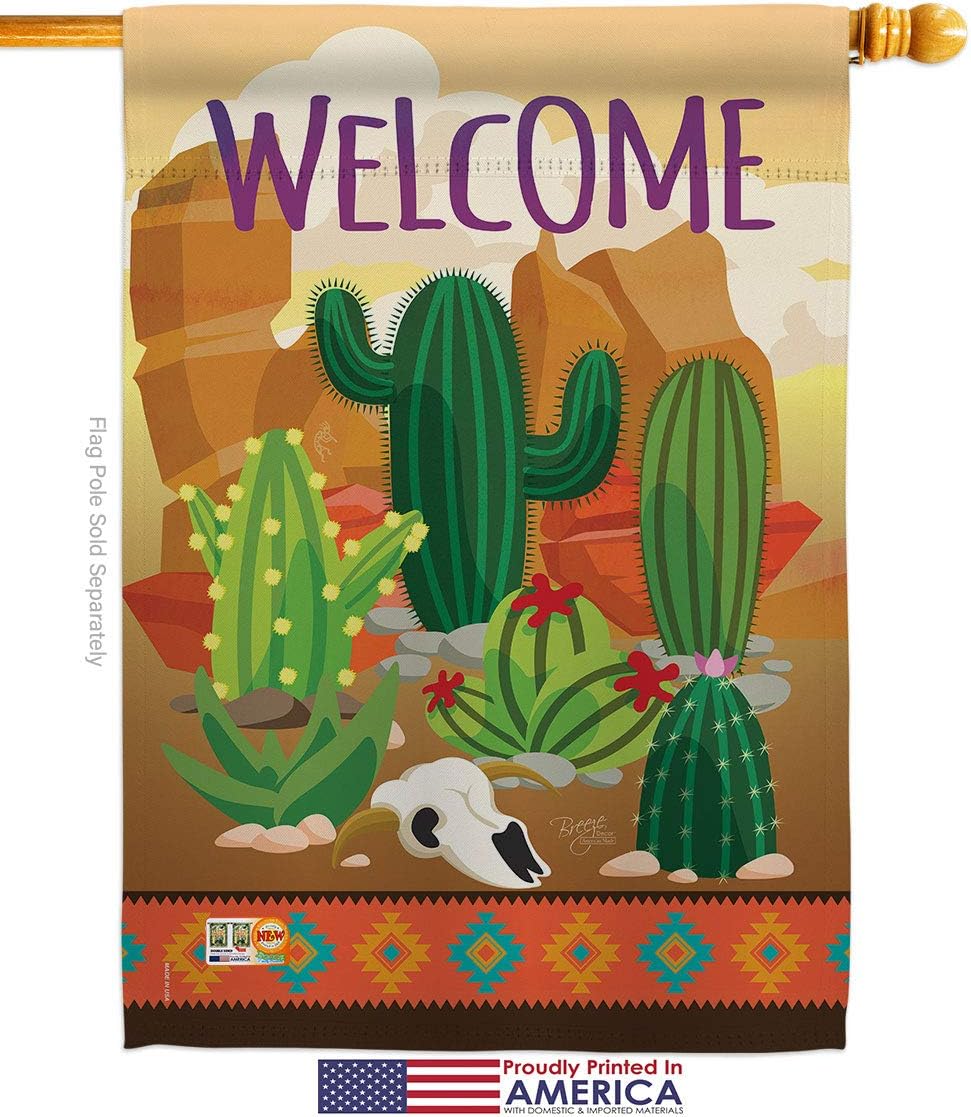 Cactus House Flag Dowel Set Country Living Southwest Desert Succulent Particular Area Small Decorative Gift Yard Banner Made in USA 28 X 40