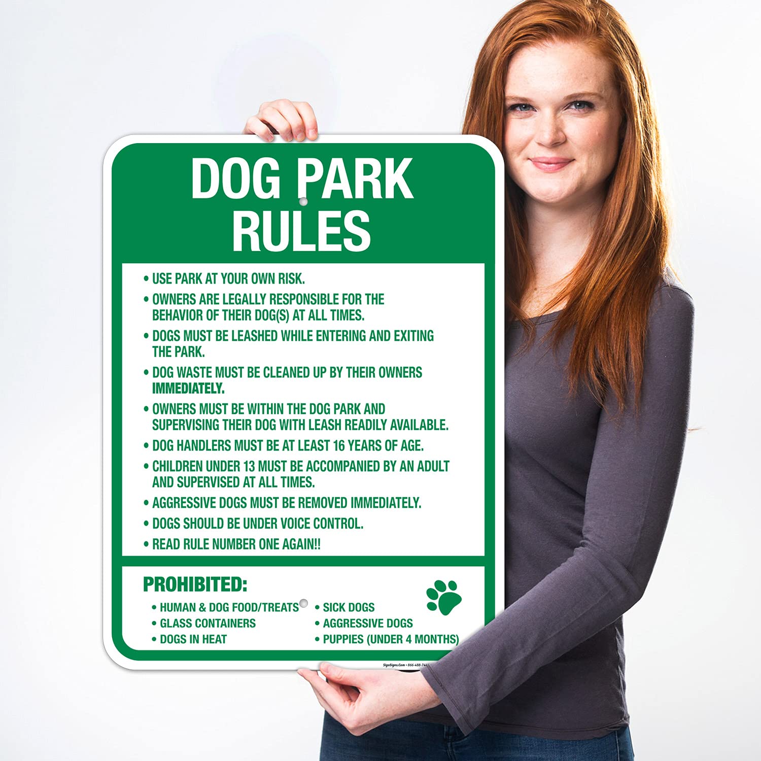 Dog Park Rules with Prohibited Rules Sign, 18x24 Inches, Rust Free .063 Aluminum, Fade Resistant, Made in USA