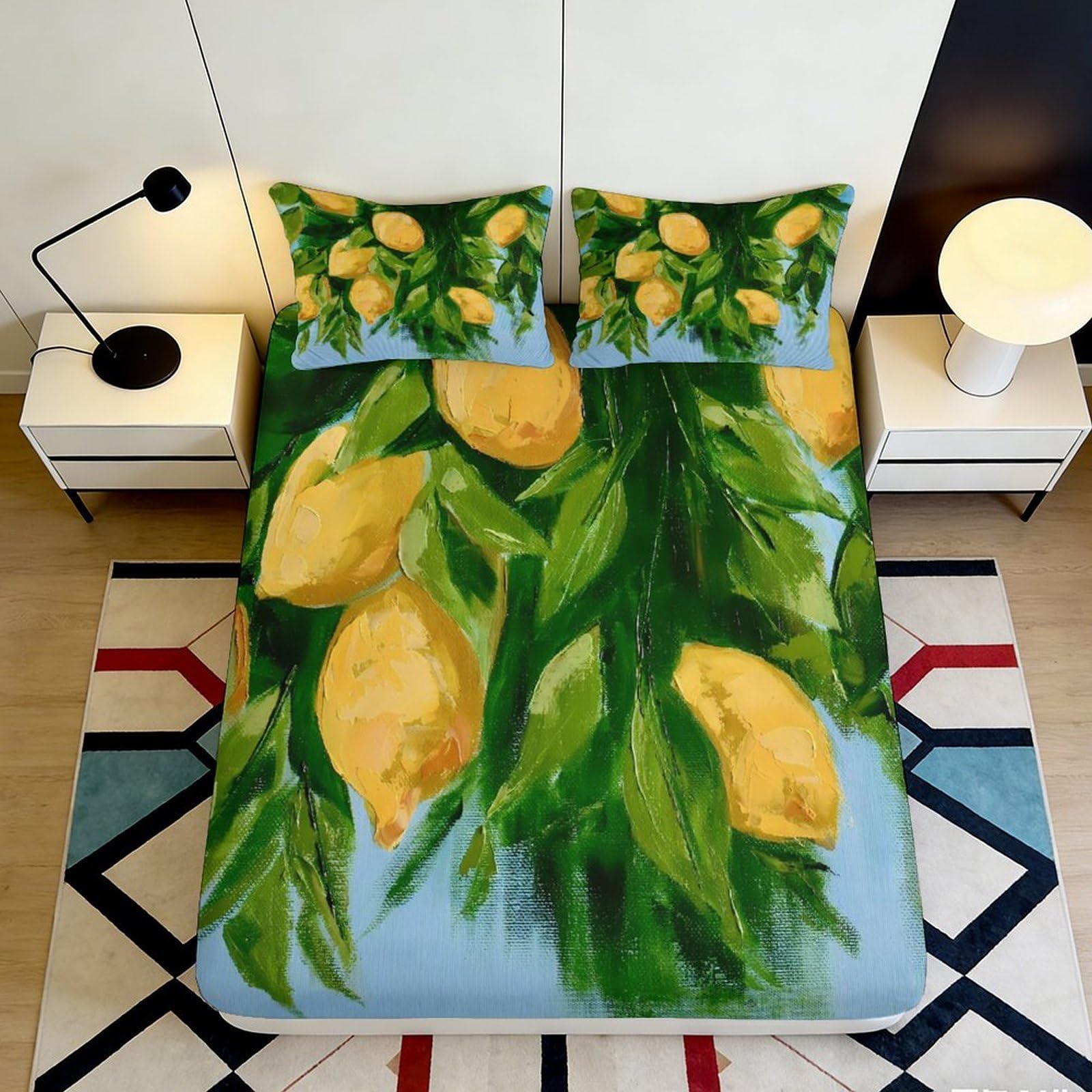 Pnayamiorkfel Style-10 3D Printed Lemon Orchard Fitted Sheet Microfiber Yellow Green Fruit Pattern Mattress Cover For Bedroom Dorm Decor 90X200x25cm