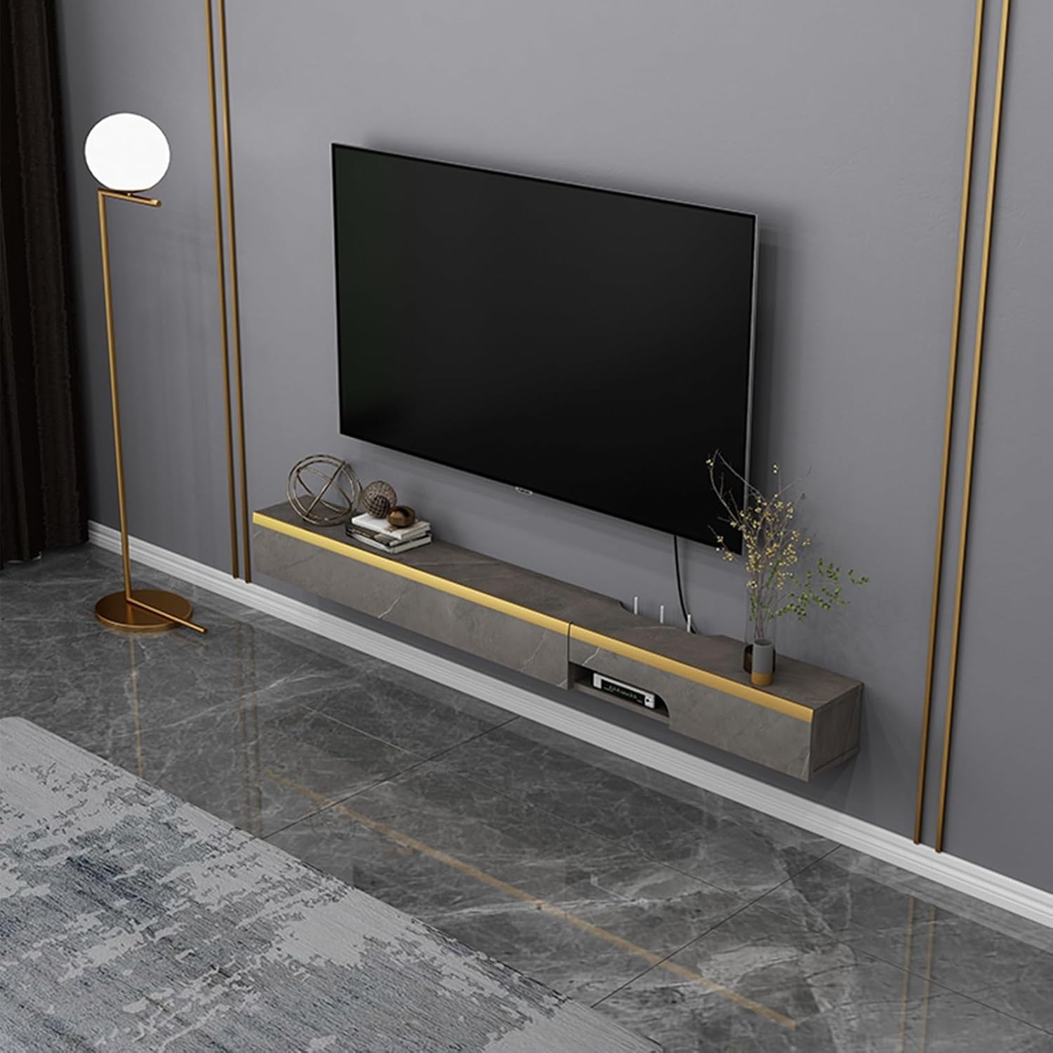 ZFGOJNBH Light Luxury Floating TV Stand Wall Mounted TV Cabinet with Flip Door Hanging TV ...