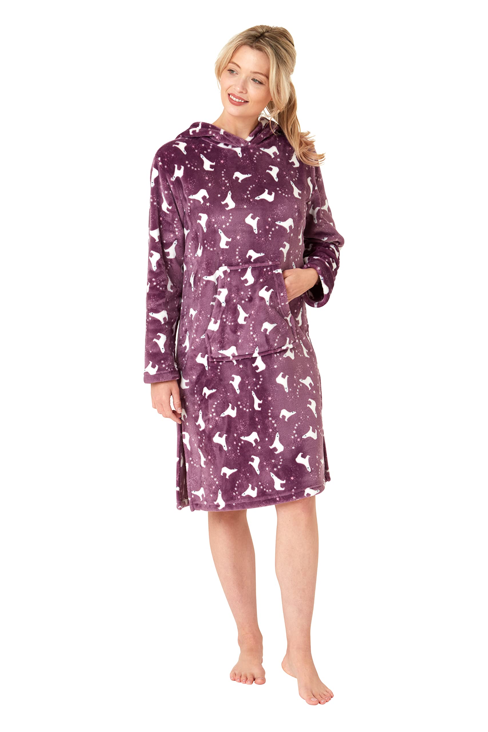 Insignia Women's Purple Fleece Hooded Nightdress Nightie Lounger (, M)