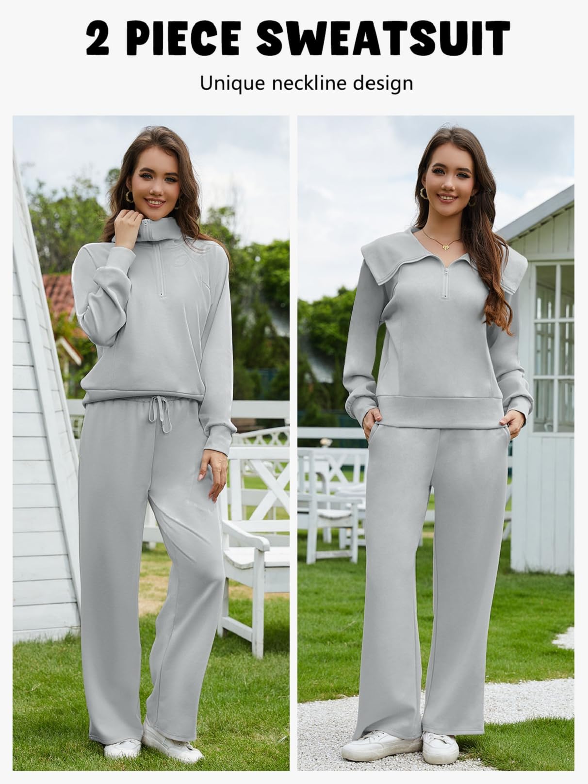 CheChury Zweiteiler Damen Elegant Trainingsanzug Hausanzug Dick Freizeitanzug Warm Winter Outfits Damen Jogginganzug Set Sweatshirt mit Halbem Reißverschluss Tracksuit Langarm Lounge Set
