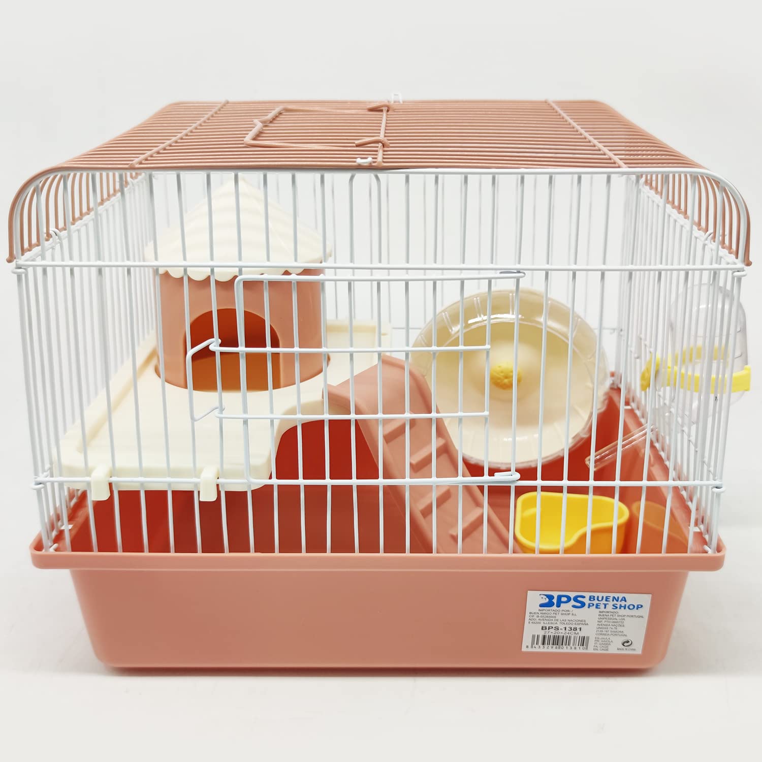 BPS Hamsterkäfig, Mini-Haus, Chalet, für Hamster, mit Futternapf, Tränke, Rad, zufällige Farbe, BPS-1381