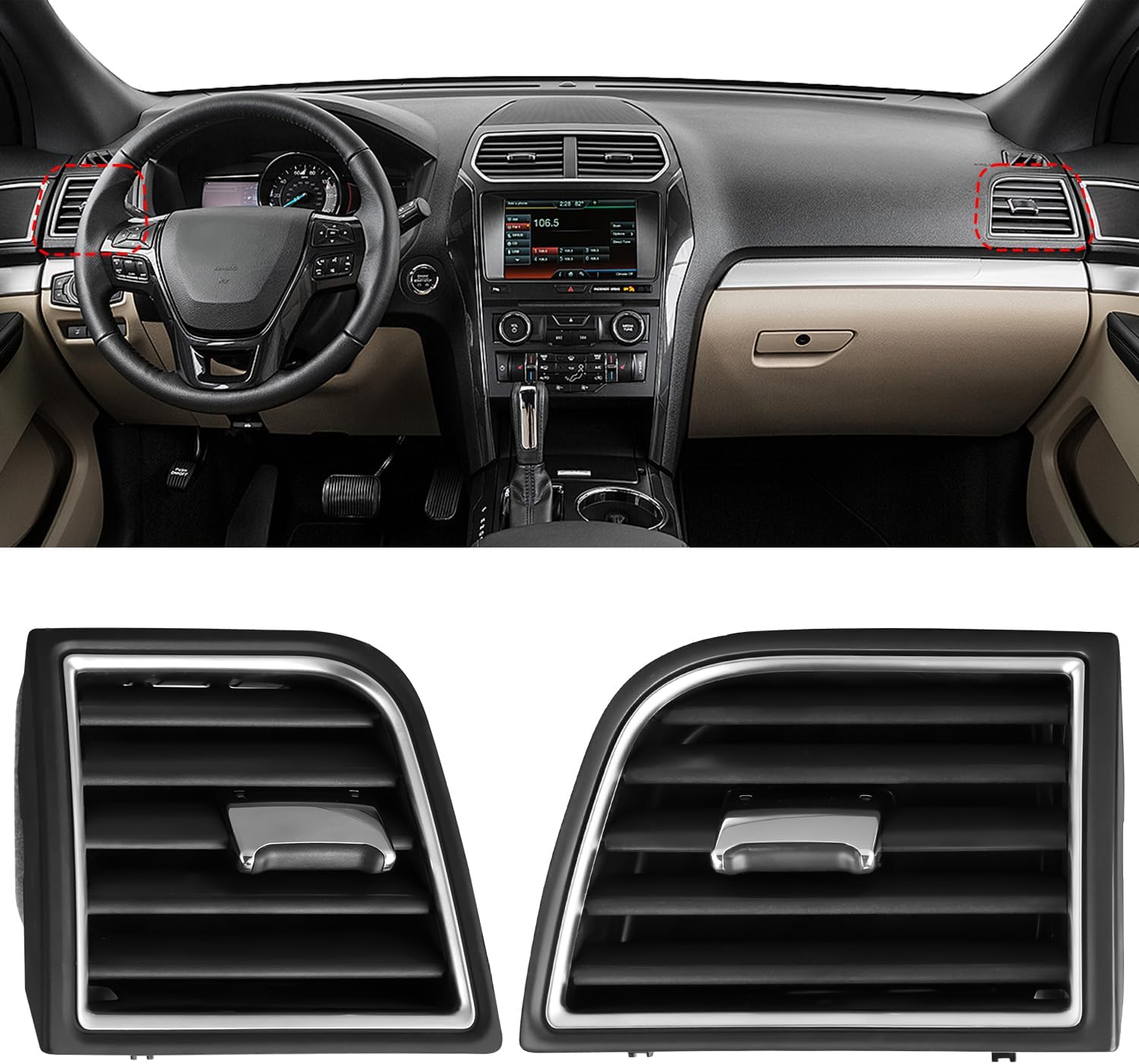 Left and Right Front Dashboard Air Vent Assembly Air Conditioner Outlet Vent FB5Z-19893CE FB5Z-19893CF Compatible with Ford Explorer 2016-2019 Car AC Vent Front Air Vent Louvre Assy
