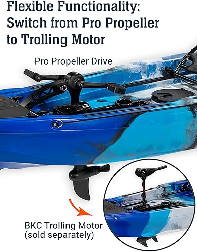 Vista 3 de BKC PK11 Kayak de pesca sentado en la parte superior de 10.5 pies, sistema de hélice de accionamiento de pedal, diseño de casco estable, asiento