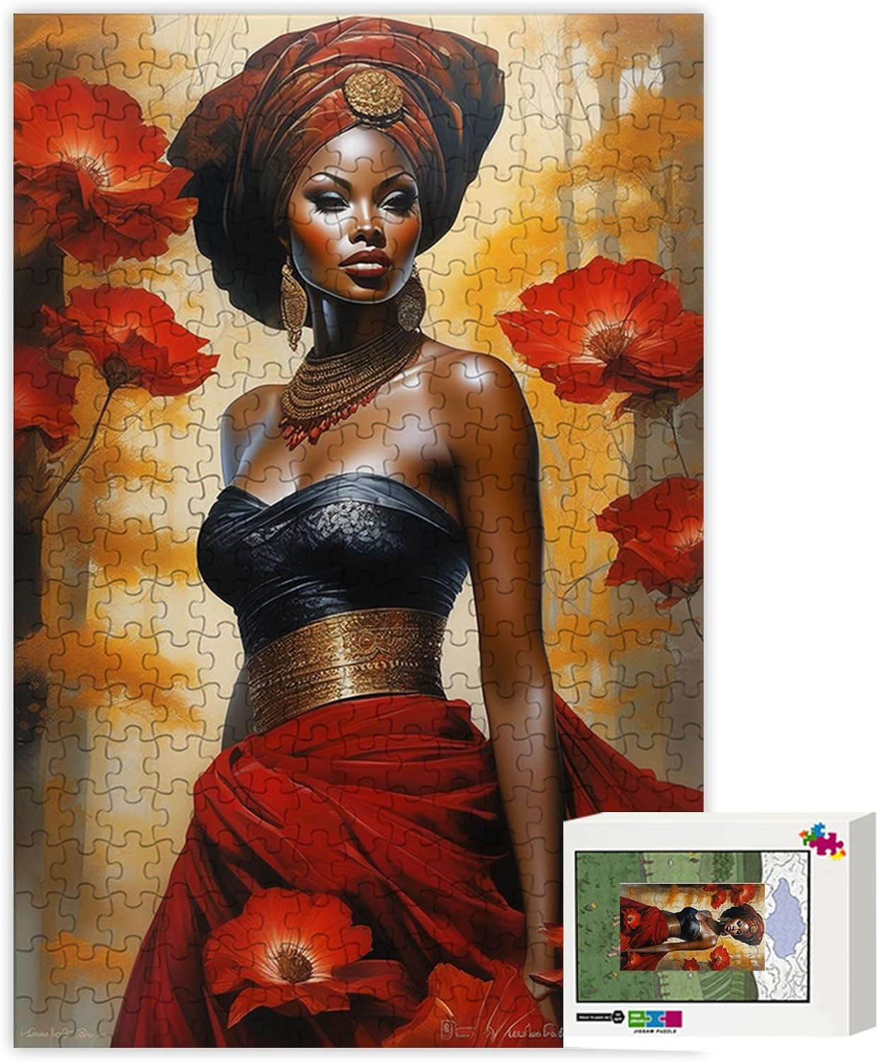 Adult Jigsaw Puzzle 1000 Pieces African American Adult African Women Series Creative Jigsaw Puzzle Colorful Autumn Leaf Jigsaw Puzzle Challenge Home Decor Art or Gift