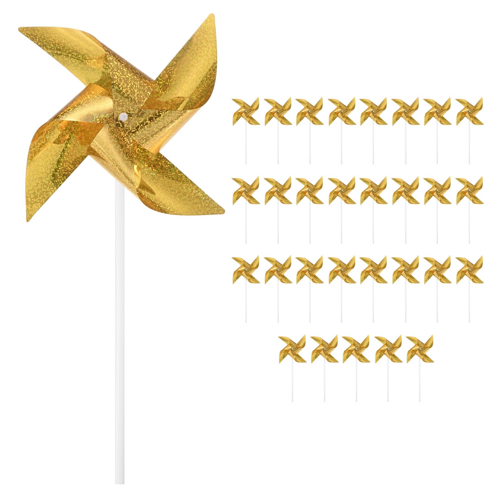 M METERXITY 30-Pack Wind Spinner Sparkly Lawn Pinwheels, 16 Inch Plastic Reflective Pinwheels for Party Decorations/Yard/Garden, Colorful Rainbow Garden Windmill [Gold Tone]
