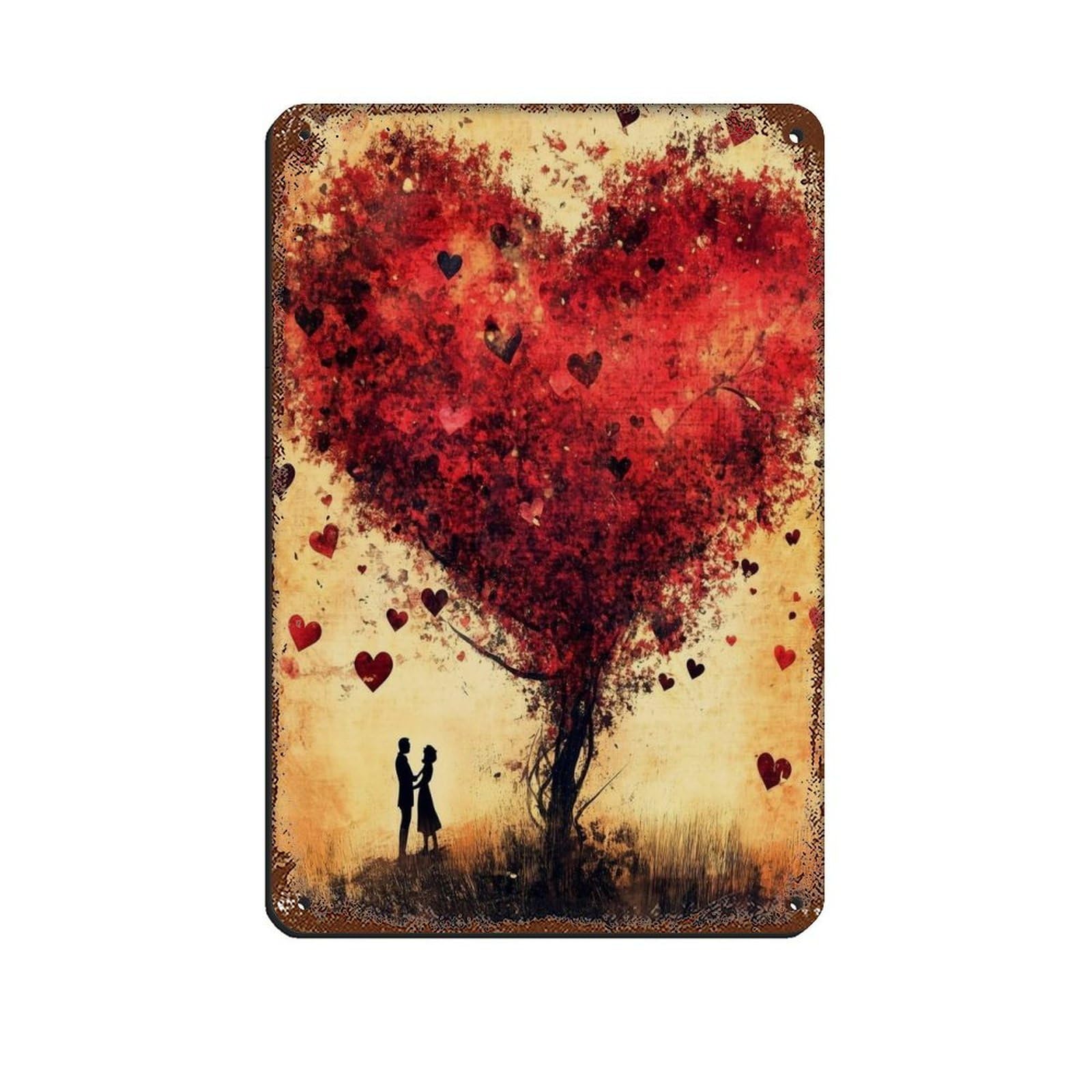 Romantic Heart Shape Tree Art, Couple Under Tree Retro Poster Metal Tin Sign Chic Art Retro Iron Painting Bar People Cave Cafe Family Garage Poster Wall Decoration 8x12inch(20x30cm)