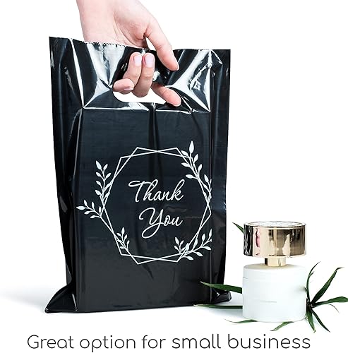 Miniatura 3 de 100 bolsas de 1.5 mil de grosor, 9 x 12 pulgadas, bolsas de agradecimiento con asas extra brillantes, perfectas para mercancía, empresas y venta al