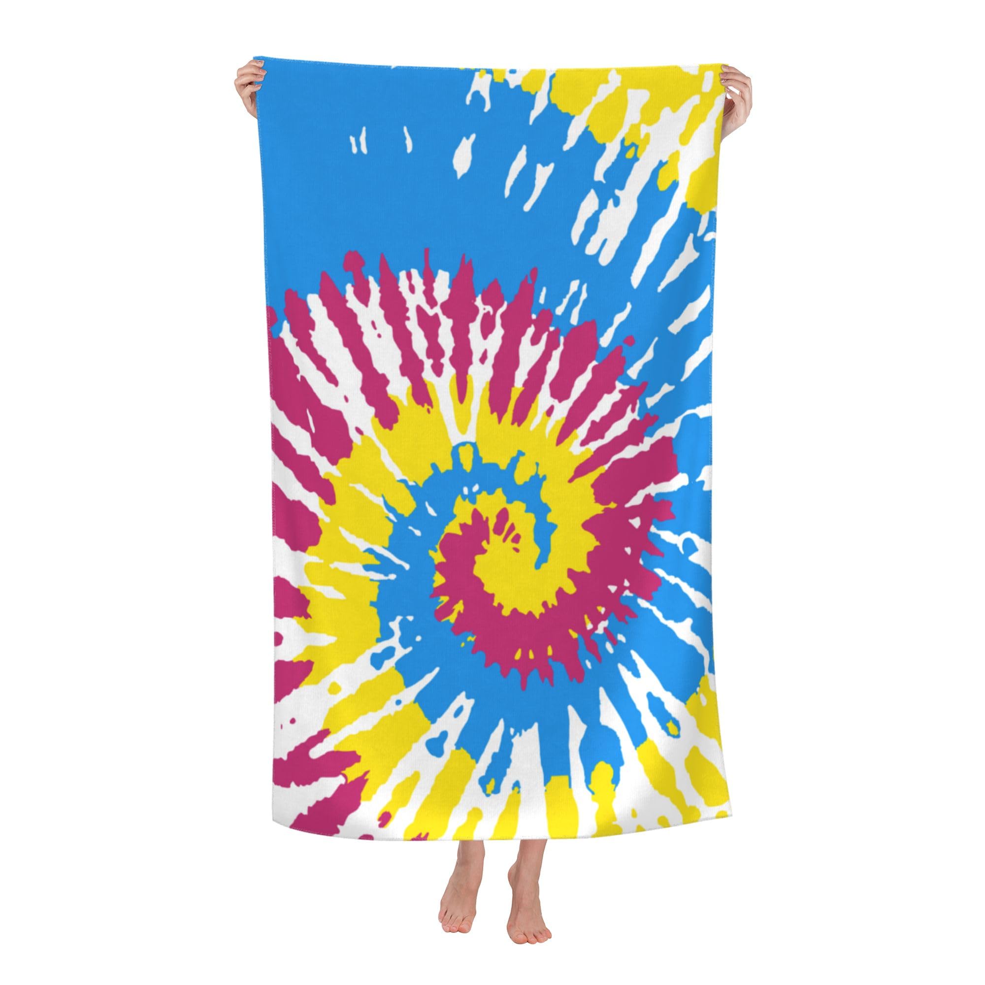 LSRCPD Tie Dye Vintage Beach Towel 32x52in Microfiber Quick Dry Bath Colourful Big Towels Soft Lightweight Pool Abstract Oversized Towels Sand Free Travel Swimming Decor Gifts for Women Adults