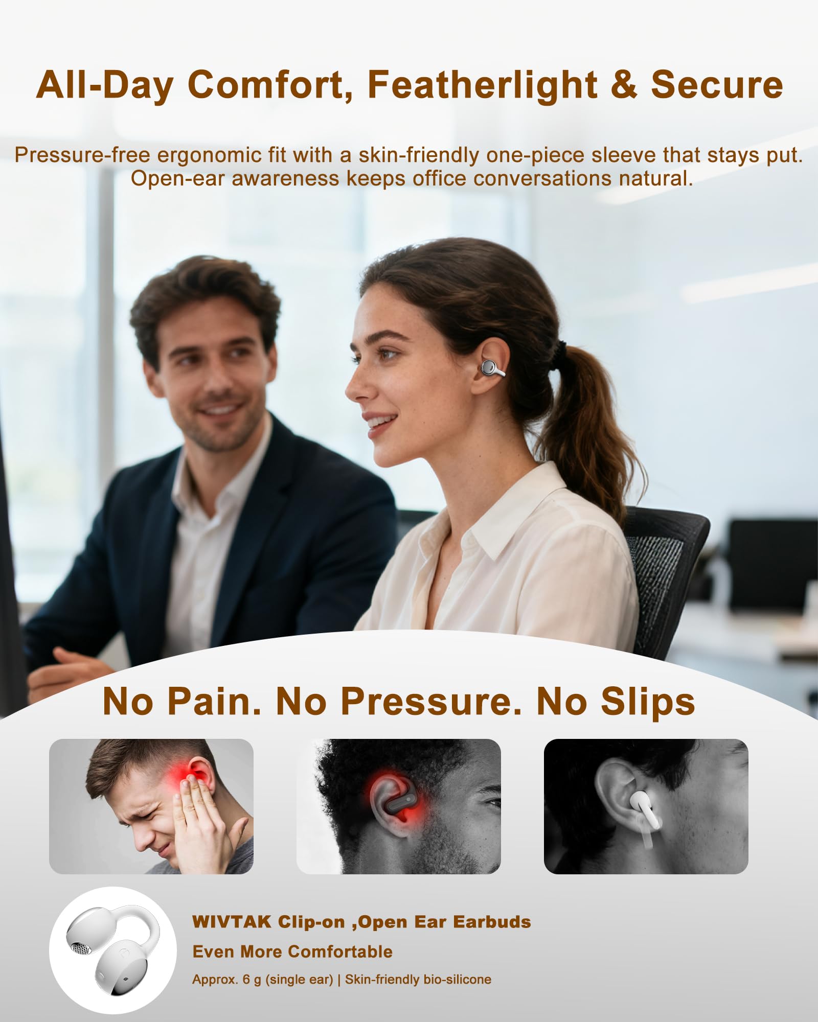Auricolari a clip, auricolari aperti, wireless, Bluetooth5.3, leggeri, confortevoli, sportivi, corsa, con 50 ore di autonomia, display digitale intelligente, impermeabile IPX5, per allenamento