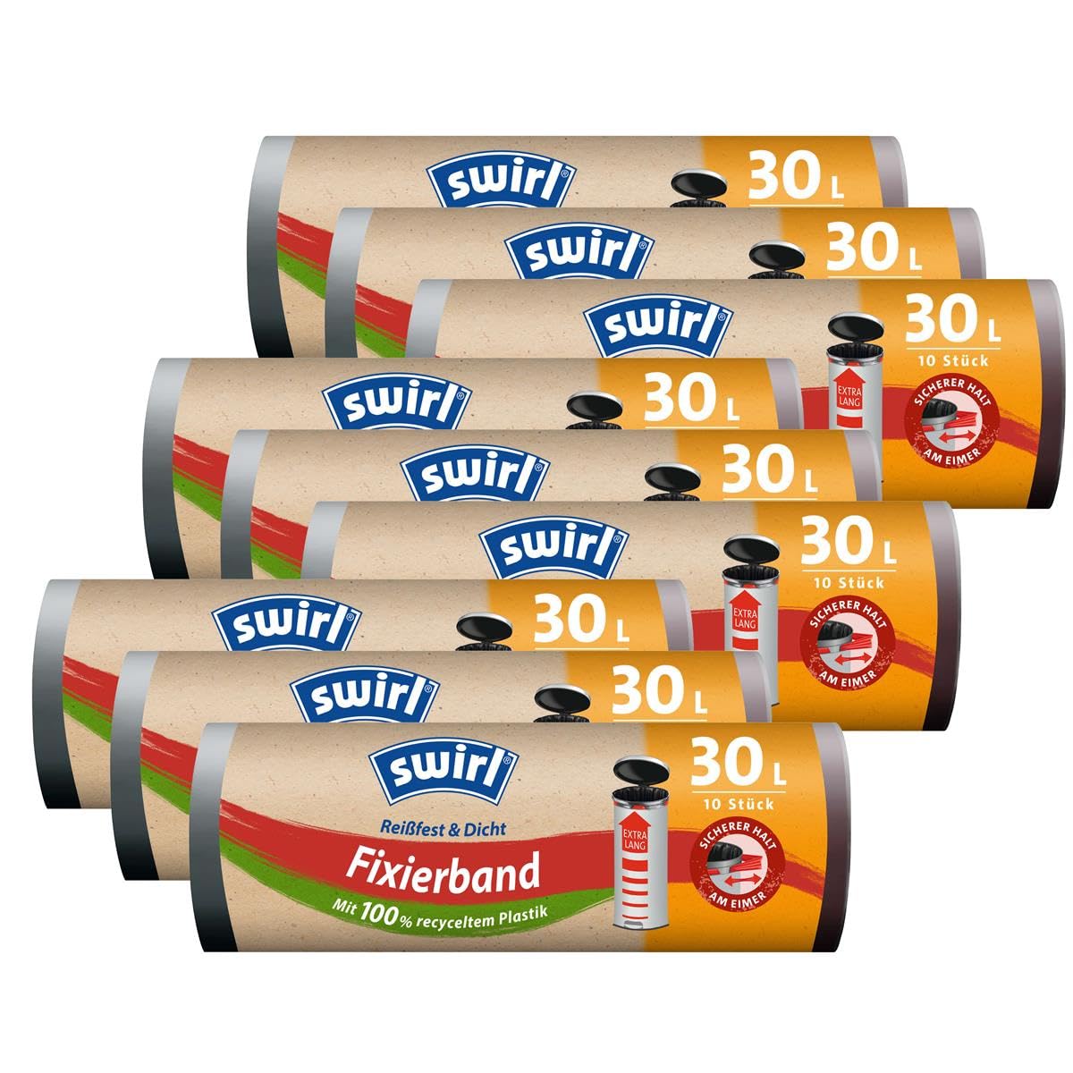 Swirl - 9 sacchetti per la spazzatura da 30 l, extra lunghi, confezione da 9 (9 x 10 sacchetti), 30 litri, 30 l, 30 l