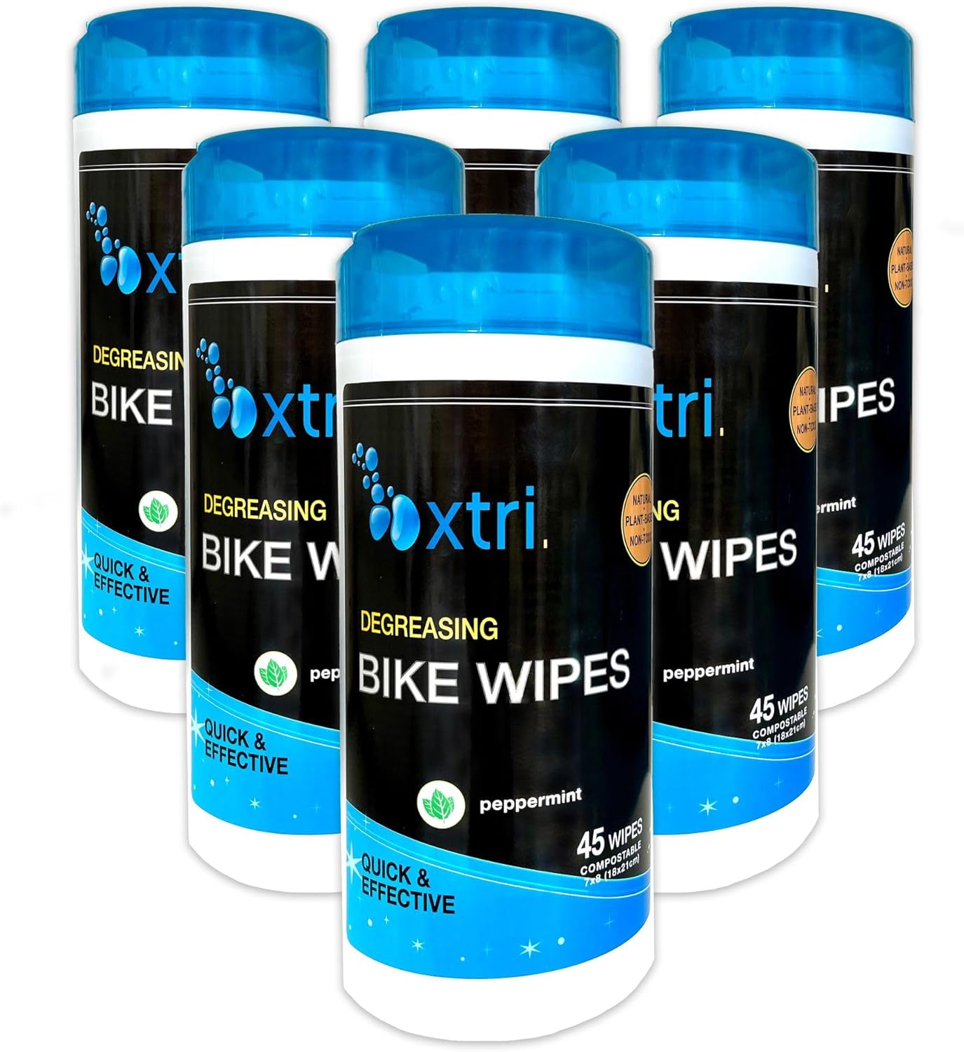 Xtri Bike Wipes - 45 Degreasing Wet Wipes - BULK CASE of 6 – Natural Peppermint - by Jasmine Seven