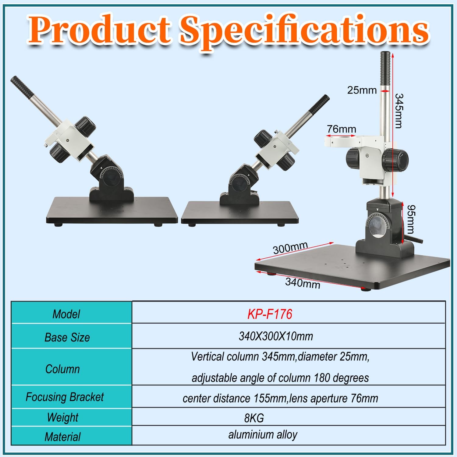 Microscope Bracket Column Angle 180° Adjustable 76mm Focusing Frame