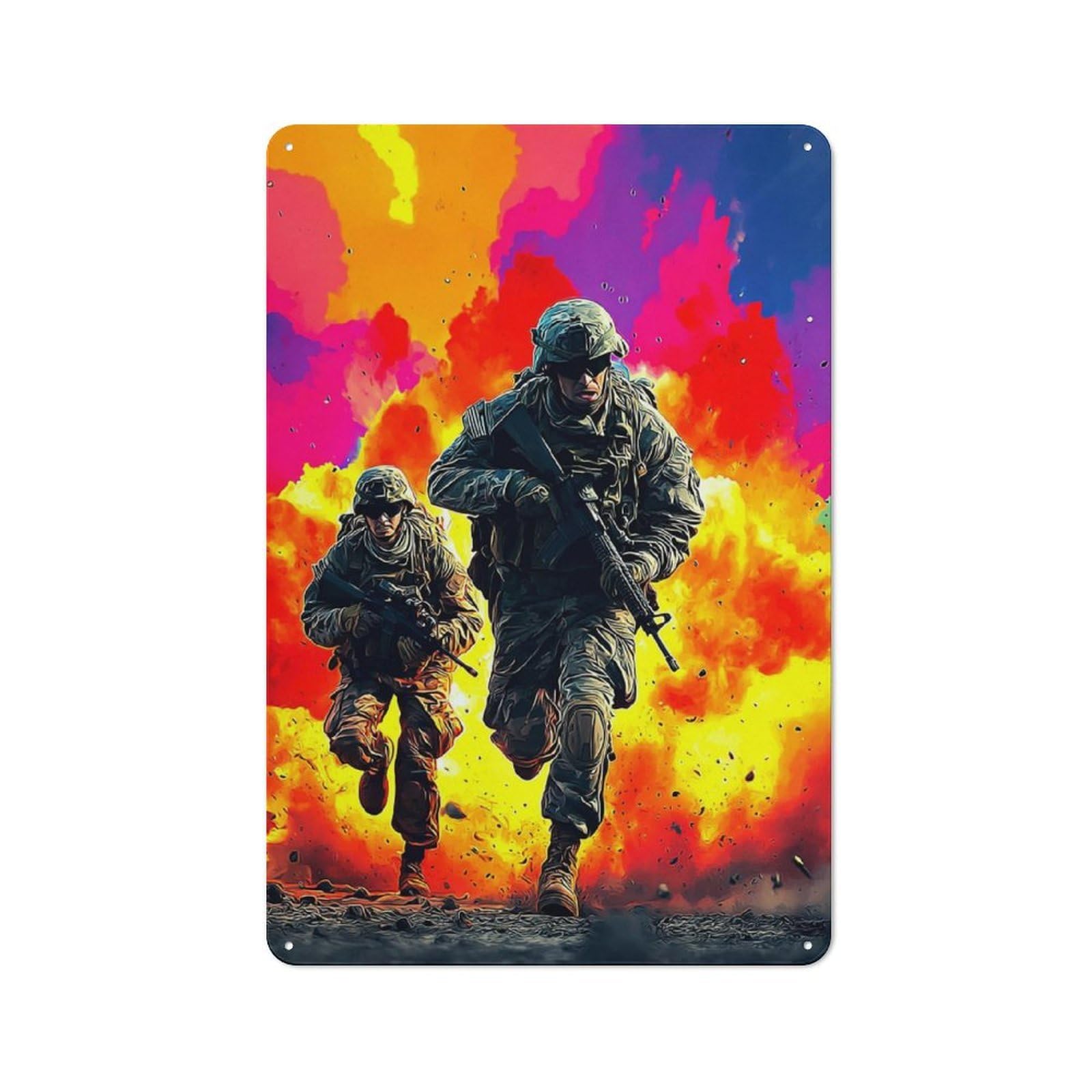Soldiers in Action Amidst Explosions -2 Classic Metal Wall Decor 30x20cm, Decorative Tin Plaque for Cafe, Pub, Workshop Or Home Bar