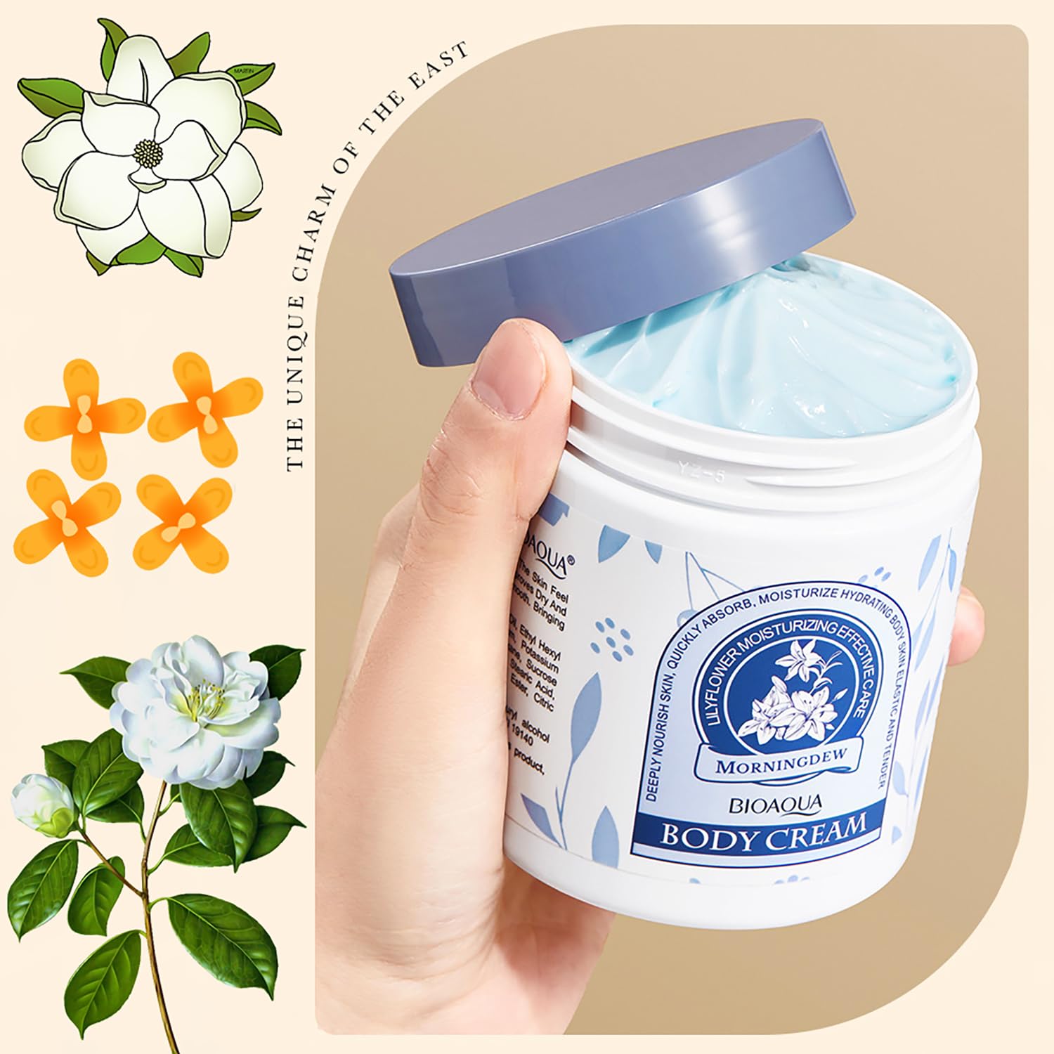 BIOAQUA Morningdew Body Cream Lily Flower Moisturizing Effect Hydrating Nourish Skin Care 260g / 9.17oz