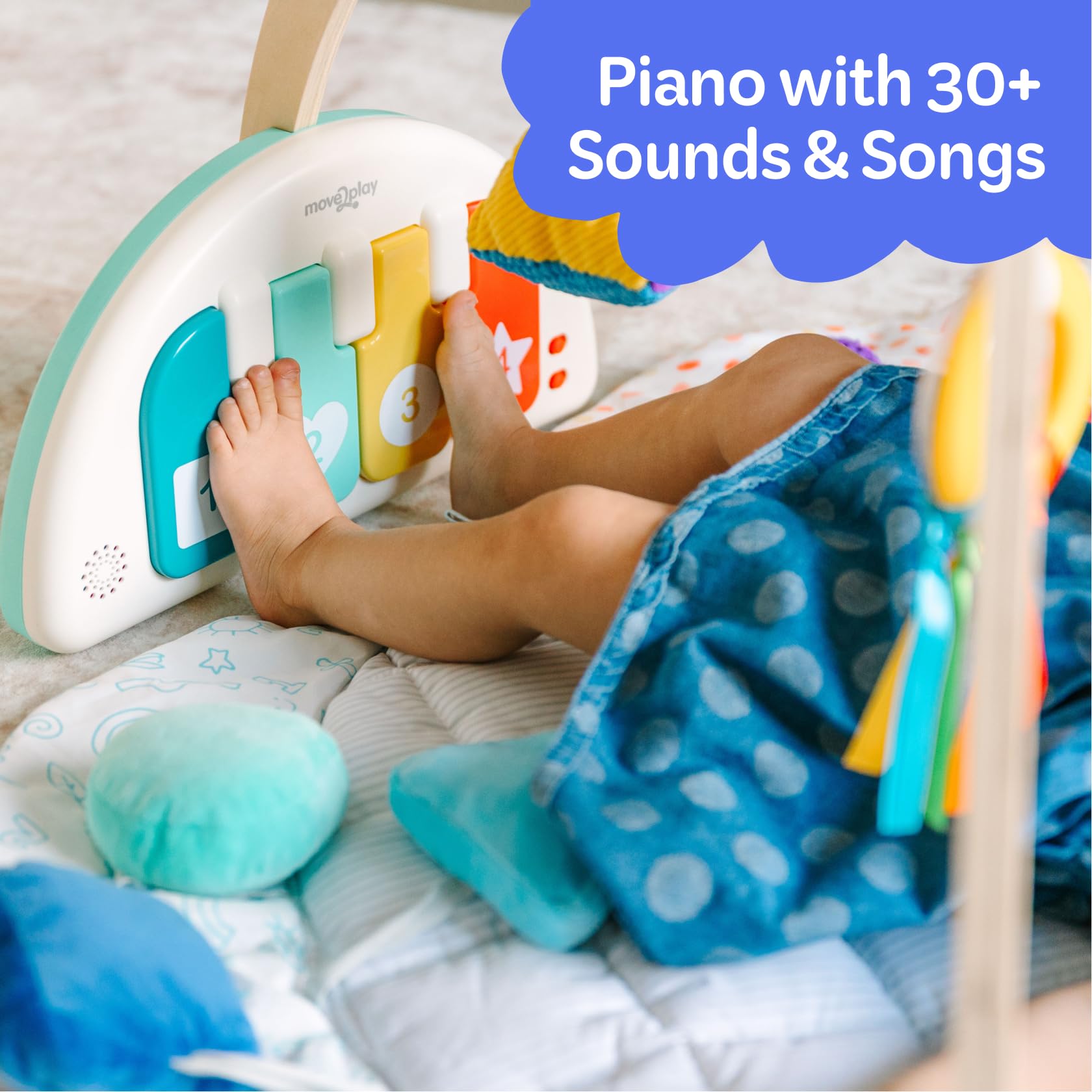 Move2Play, Palestra per bambini ispirata ai Montessori in legno, con pianoforte musicale, tappetino spesso e morbido, centro attività per la pancia, tappetino da gioco per neonati e neonati