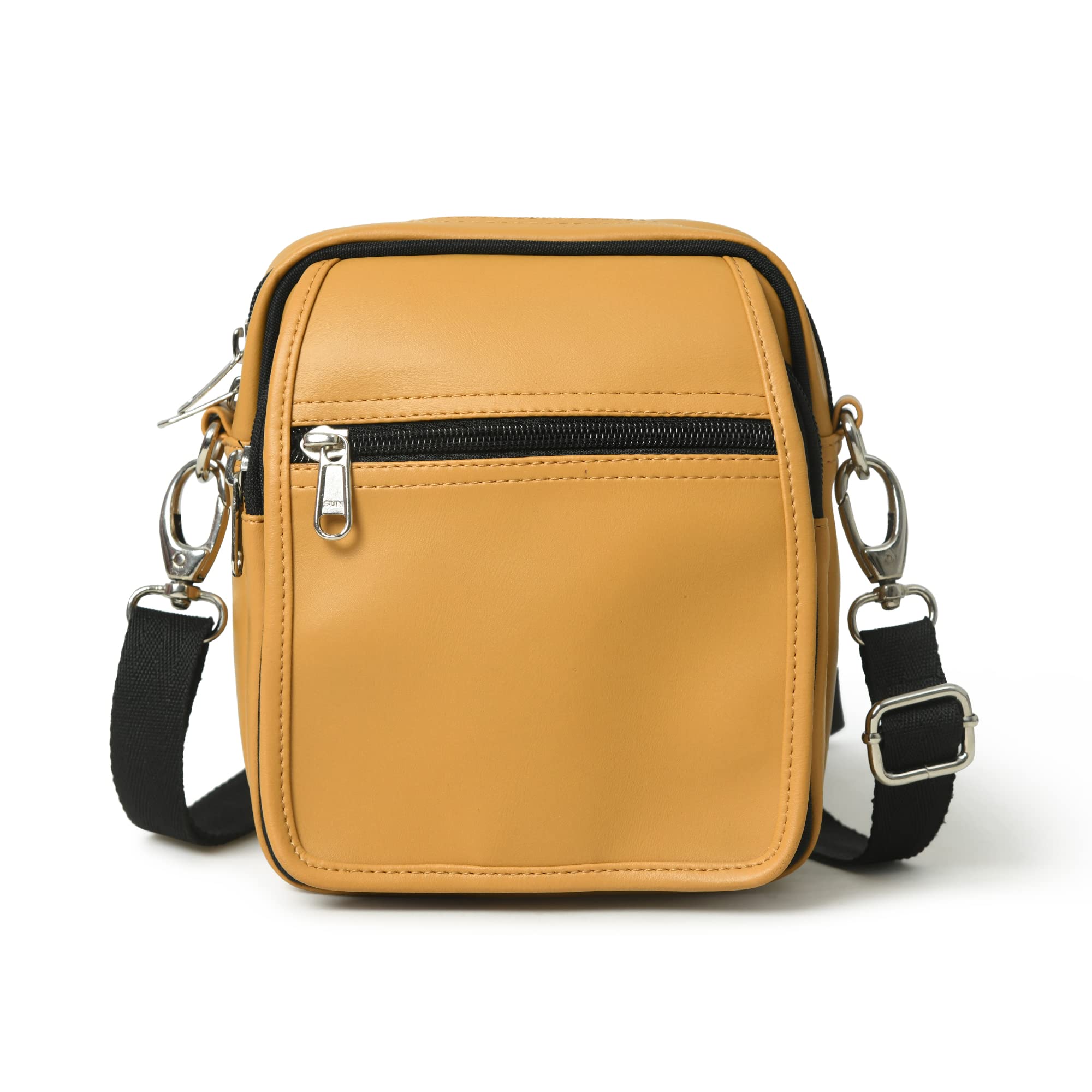 matrice Faux Vegan Leather Sling Messenger Bag for Men, Multipurpose Men's Crossbody Waterproof Bag, Travel Shoulder Bag with Adjustable Strap for Office (Yellow-0804)-picture-30