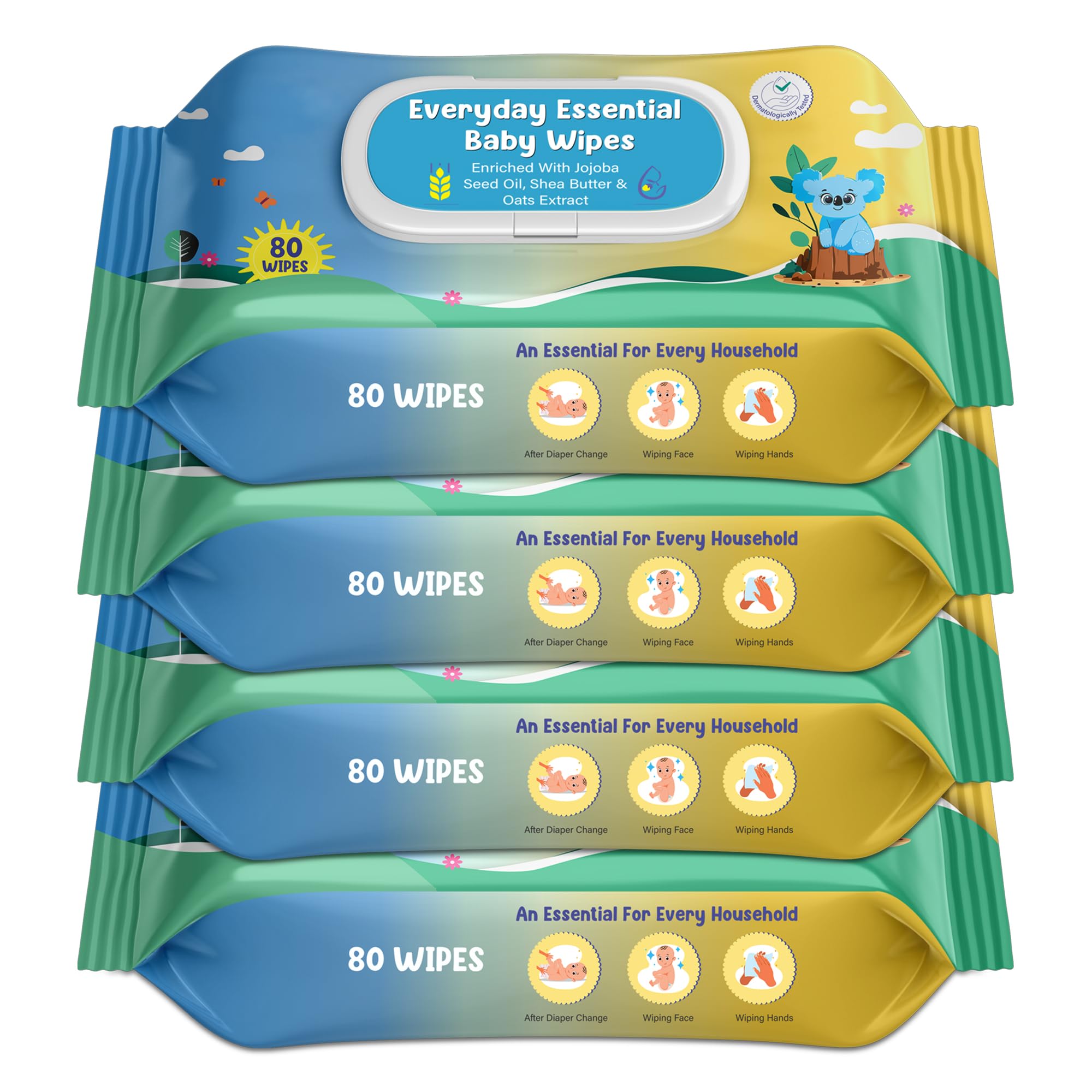 MUMta Cleansing Baby Wipes, Enriched with Aloe Vera, Jojoba seed oil, Shea Butter & Vitamin E - 80 Counts/Pack| Essential Wet Wipes with Lid, Alcohol and Paraben free wipes for Babies/Kids (Pack of 4)-picture-21