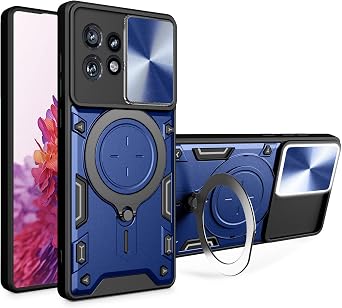 Case for Motorola Moto Edge Plus 2023, Heavy Duty Shockproof Cover with 360 Rotatable Magnetic Kickstand and Slide Camera Lens Cover Case for Motorola Moto Edge Plus 2023-Blue
