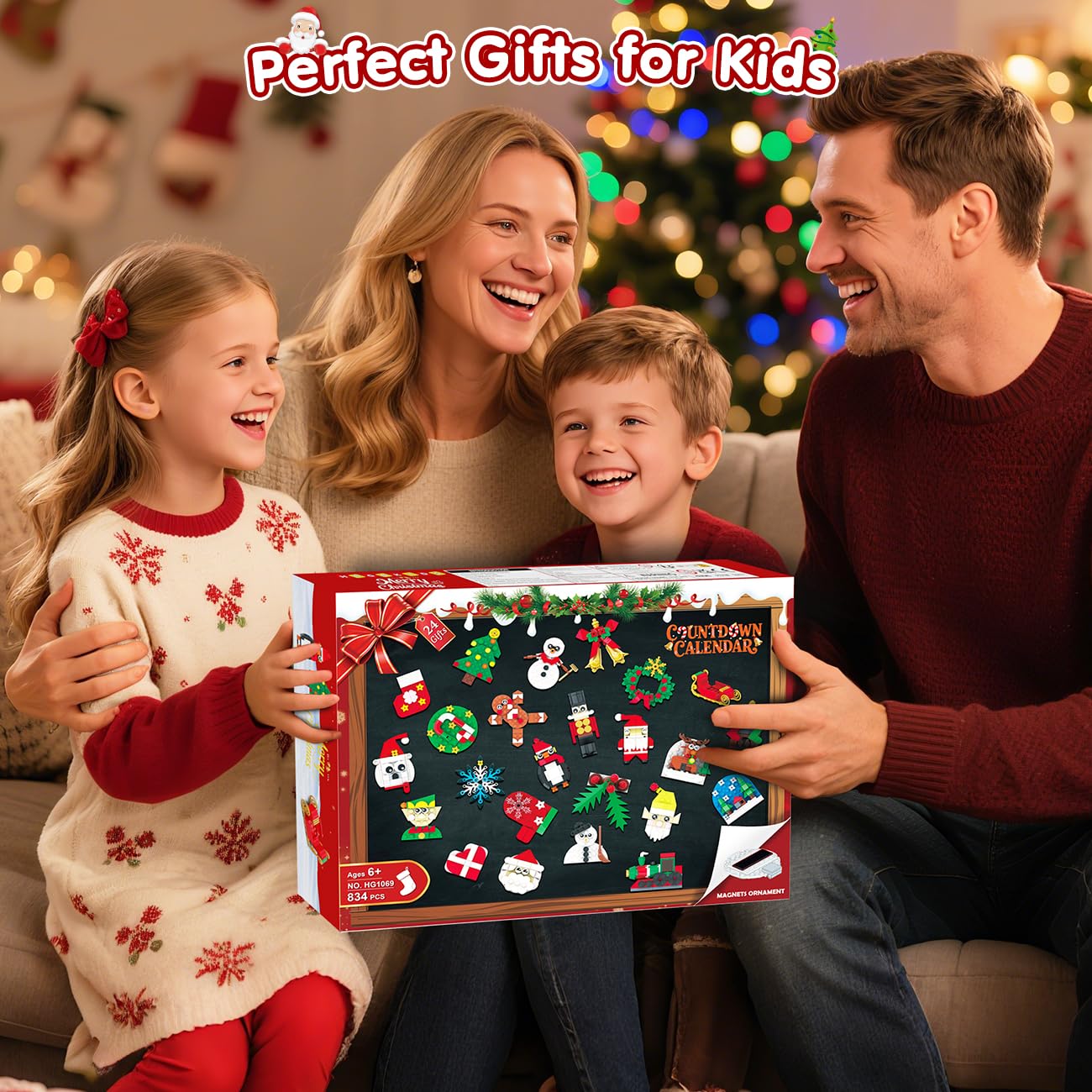 HOGOKIDS Calendario dell'Avvento 2025, decorazione natalizia con calamite per frigorifero, 24 giorni, conto alla rovescia, calamita Babbo Natale per frigorifero, decorazione natalizia, giocattolo