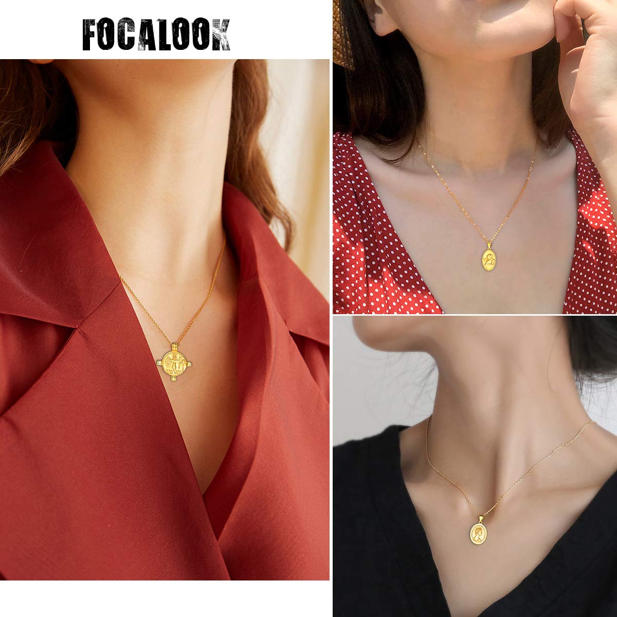 FOCALOOK Collar de Plata de Ley 925 de Mujer Moneda Memorial Collar de Moda Vintage con Cadena Fina de Cuello Joyerías Simples de Moda