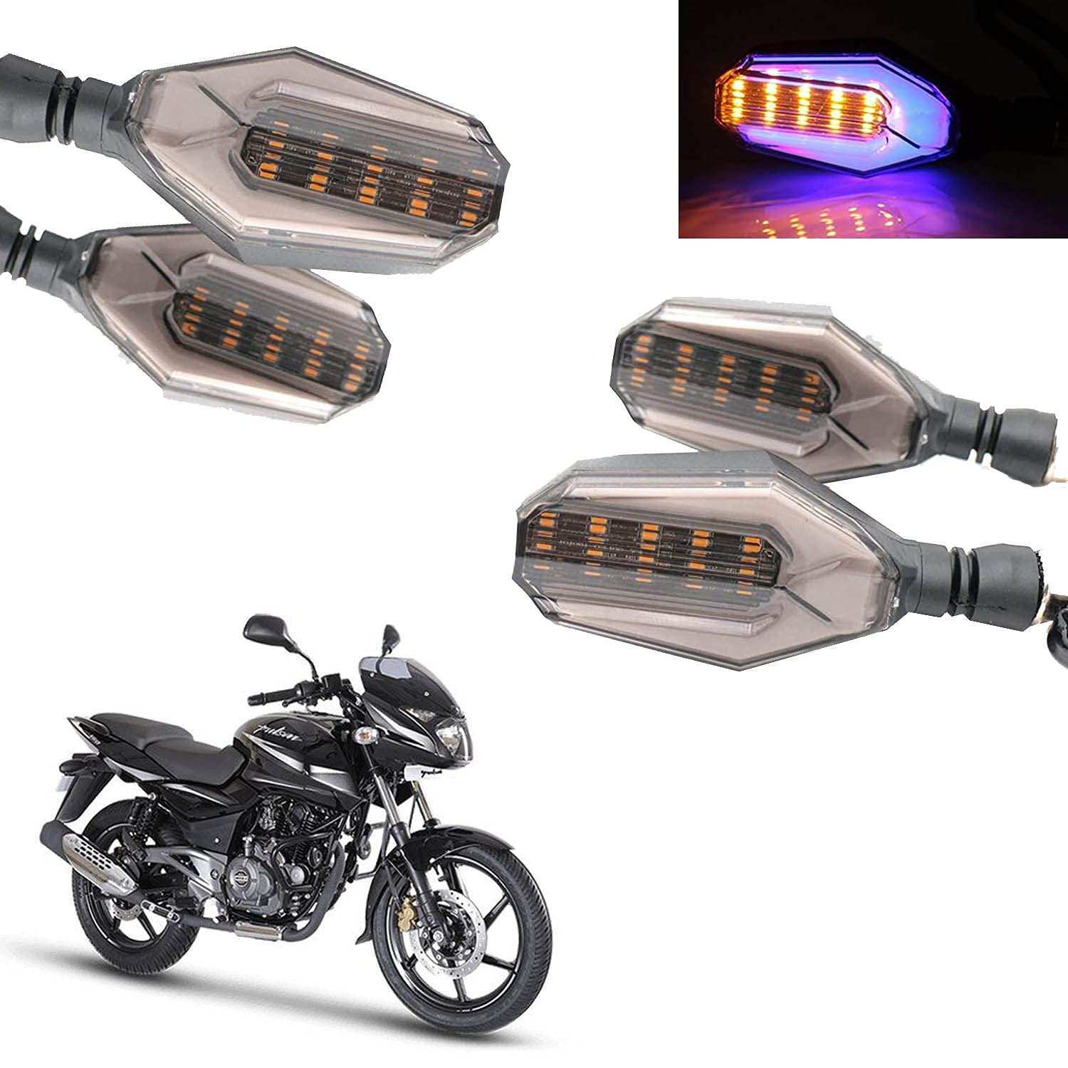 Vagary U Shape Dual Color LED Turn Signal Bike Indicator for Bajaj Pulsar 180