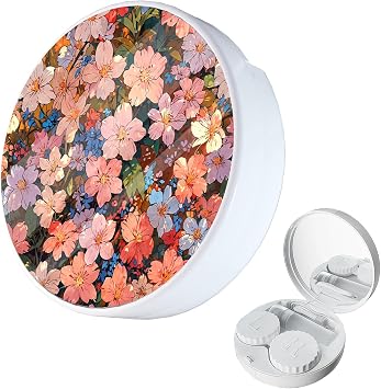 LRITER Contact Lens Case, Travel Contact Case, Cute Contact lens Dispenser | with Mirror, Compact and Portable,Engineered for Daily, Travel, Contact Lens Case-Flowers