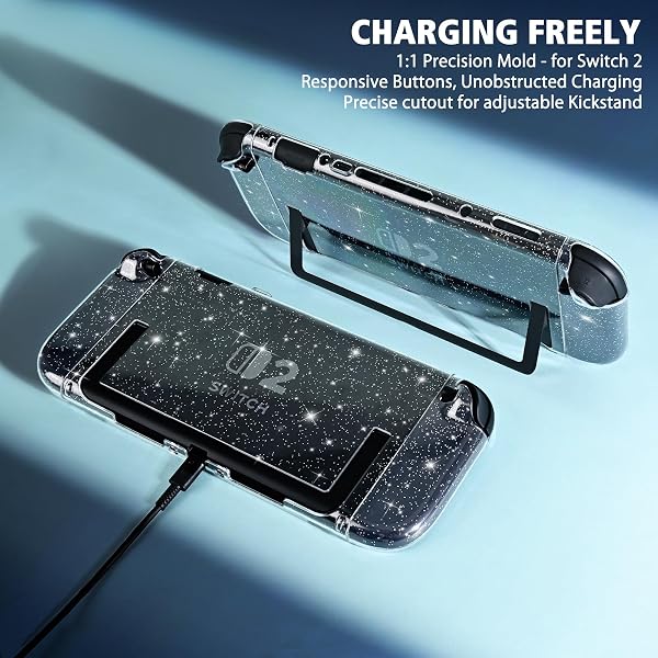 DLseego Glitzer Hülle Kompatibel mit Switch 2,Robuste Glitzernd Klar Schutzhülle mit Weichem Silikon Handgriff Hülle,Schockabsorption und Geteilte Konstruktion - 2