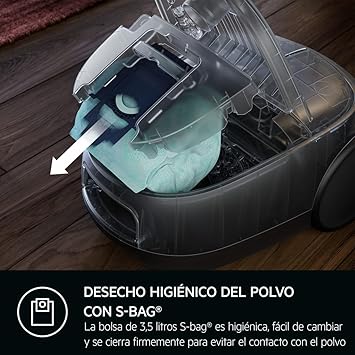 AEG AB61H6SW Aspiradora de Trineo con Bolsa, 850W de Potencia, 3,5L de Capacidad, Radio de acción 12m, Ruedas XL, Filtro Lavable, 3 cepillos + 3 Accesorios, 10 años garantía Motor, Blanco5