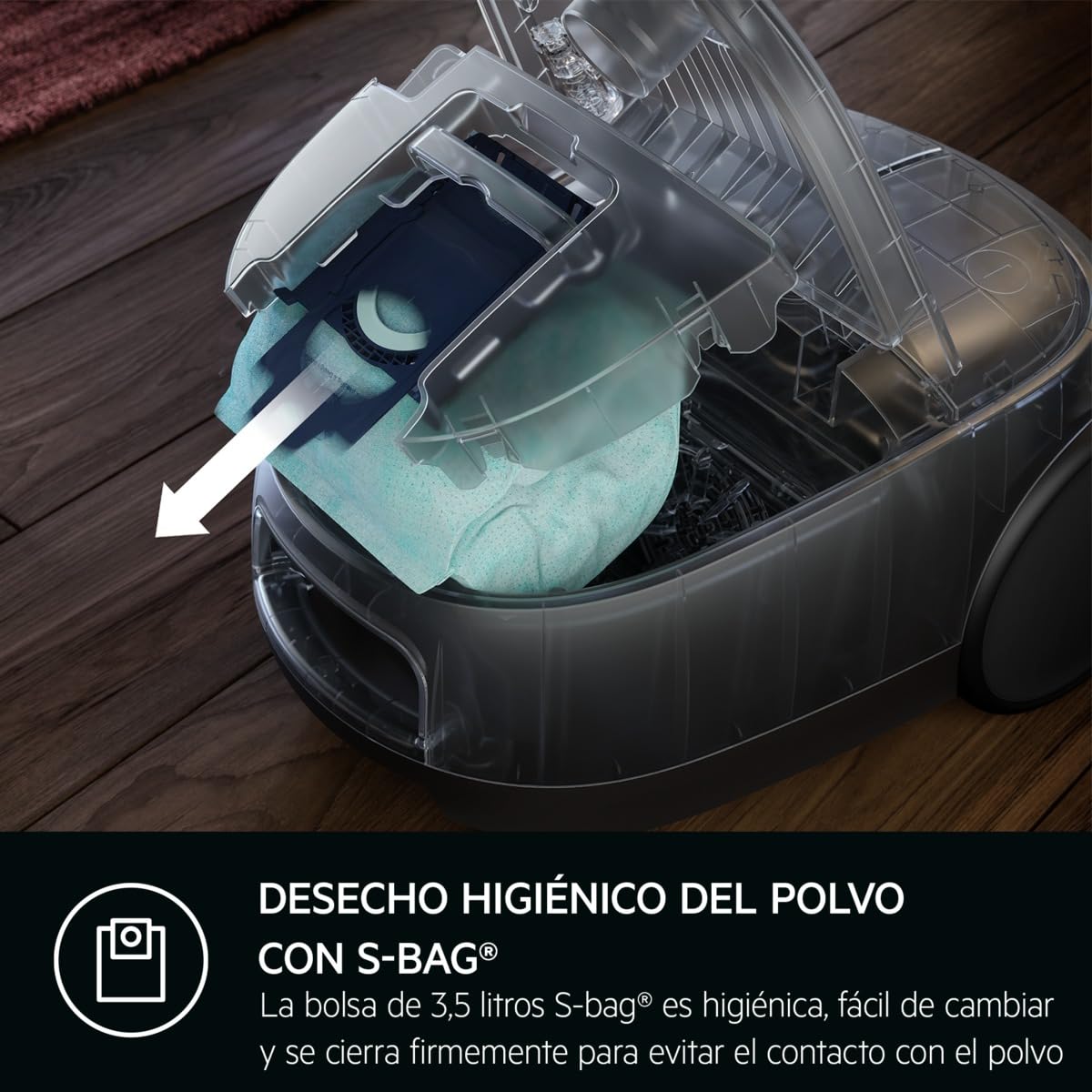 AEG AB61H6SW Aspiradora de Trineo con Bolsa, 850W de Potencia, 3,5L de Capacidad, Radio de acción 12m, Ruedas XL, Filtro Lavable, 3 cepillos + 3 Accesorios, 10 años garantía, Blanco