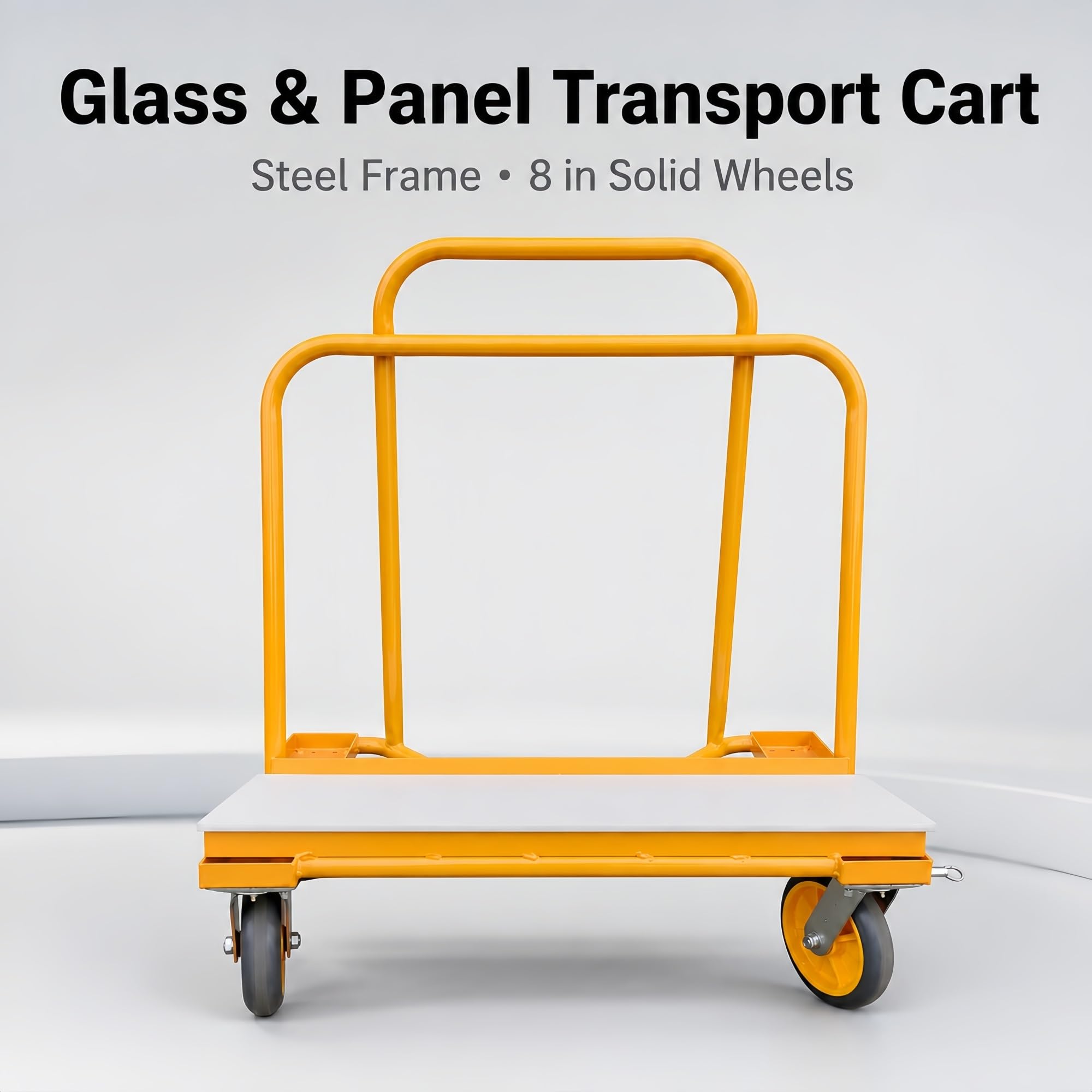 Plattenwagen aus Stahl mit Schwenkrollen for Glas- und Steinplatten | Zwei Rollen mit Bremse und eine 96,5 × 25,4 cm große Nylonplattform