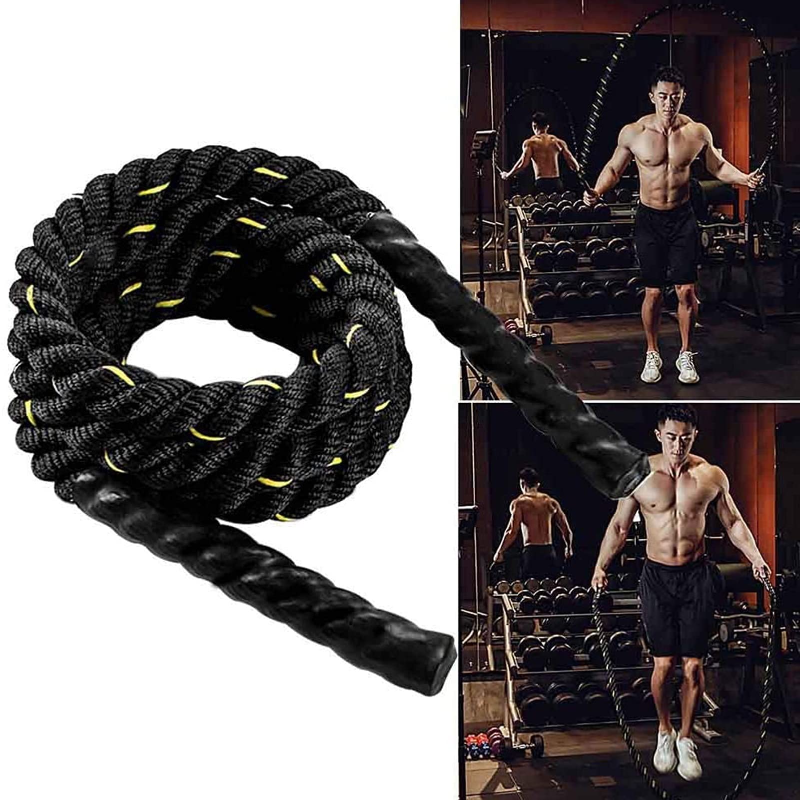 Battle Rope Cuerda Saltar 3 M, Entrenamientos Cuerpo Entero para Adultos Entrenamiento Potencia Cuerdas Batalla, Cuerda Salto Fitness para Mejorar El Desarrollo La Fuerza Muscular (Size : 38mm)