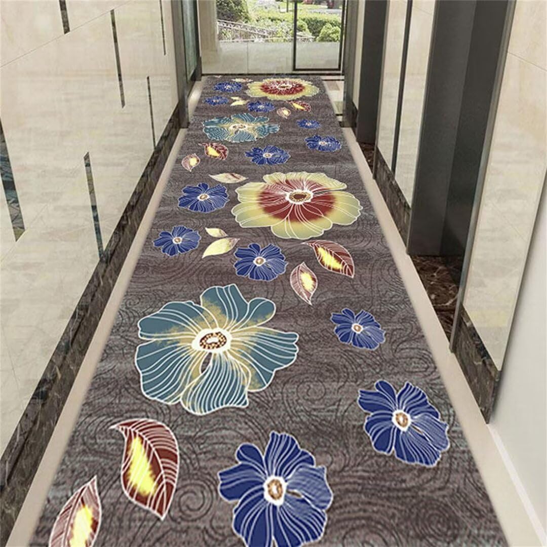 Tapis de salon bleu 200x250 poil court tapis fleurs antidérapant entrée