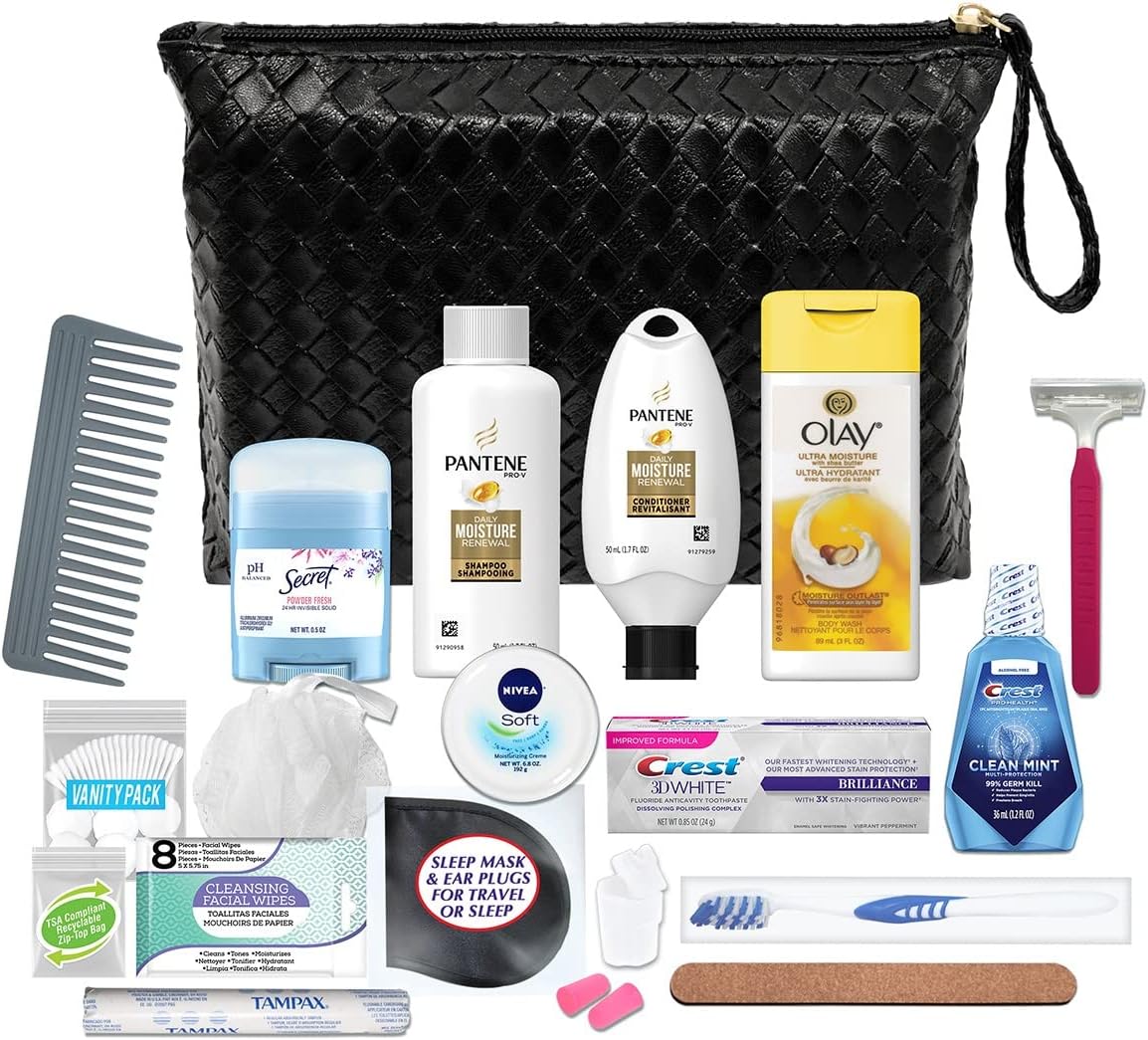 Women’s Premium 20-Piece Kit with Travel Size TSA Compliant Essentials in Stylish Cosmetic Bag