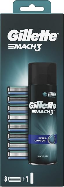 Gillette Mach3 Ostrza Wymienne do Maszynki do Golenia dla Mężczyzn 8 Sztuk + Mach3 Extra Comfort Żel (200 ml)