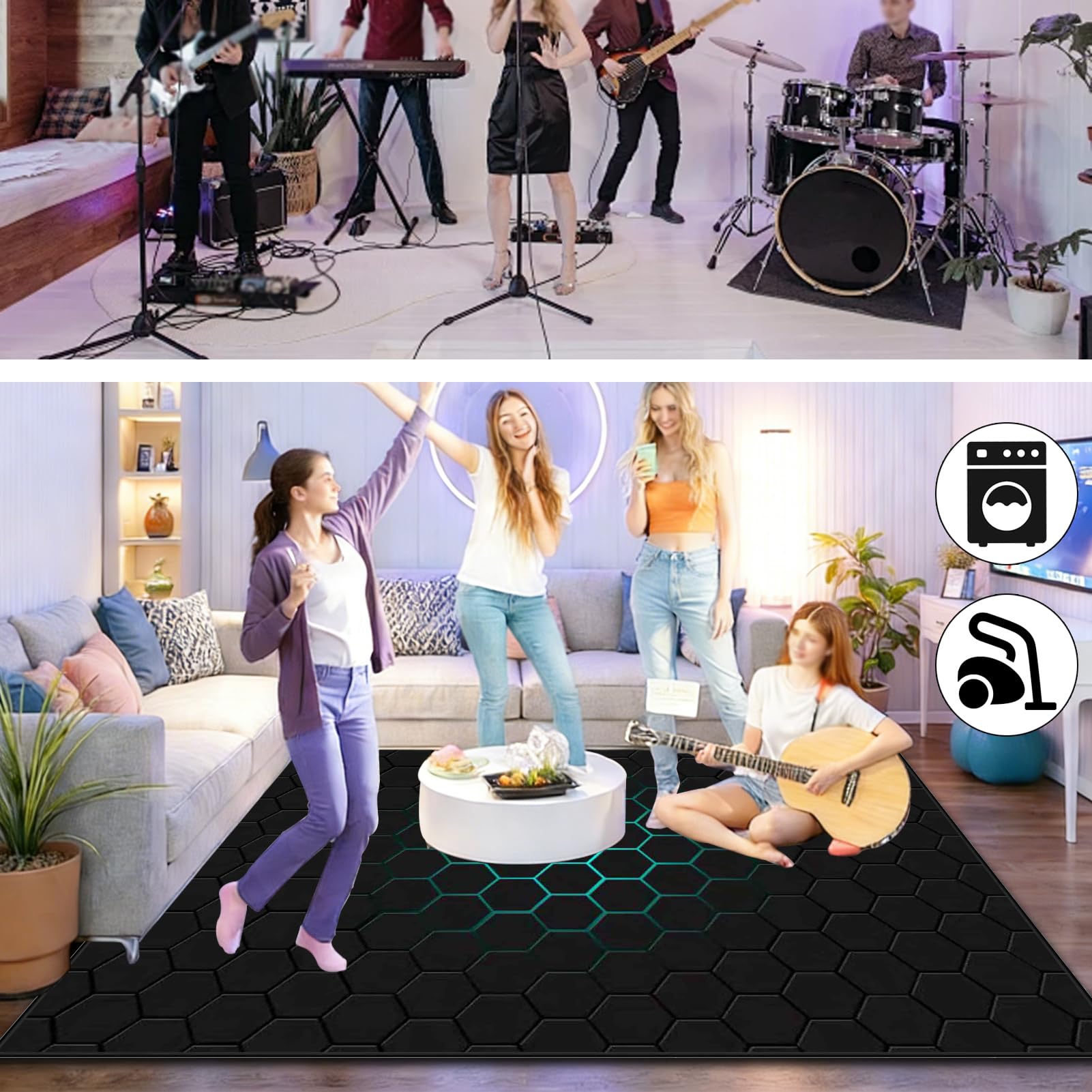 200 x 170 cm Dywan z baterią elektroniczną Dźwiękoszczelny Antypoślizgowy Dywan Pochłaniający Akustyczny Profesjonalna mata do instrumentów muzycznych do instrumentów muzycznych do gitary basowej