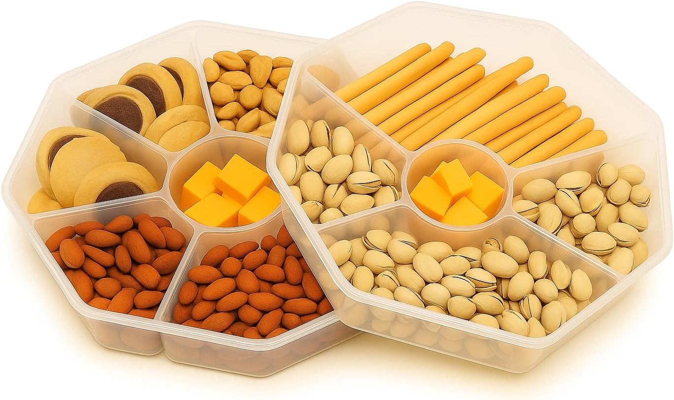 8-Section Nibbles Tray – Pack of 2 | Multi-Compartment Serving Platter for Snacks, Party Food & Appetisers | Reusable Compartments for Home, Events & Entertaining