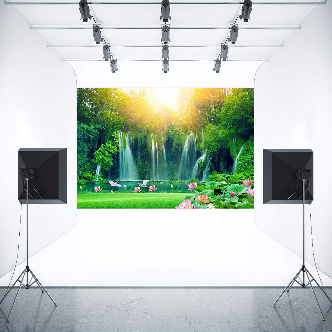 MIRRORANG 2,2x1,5m Natural Landscape Backdrop Forest Waterfall Green