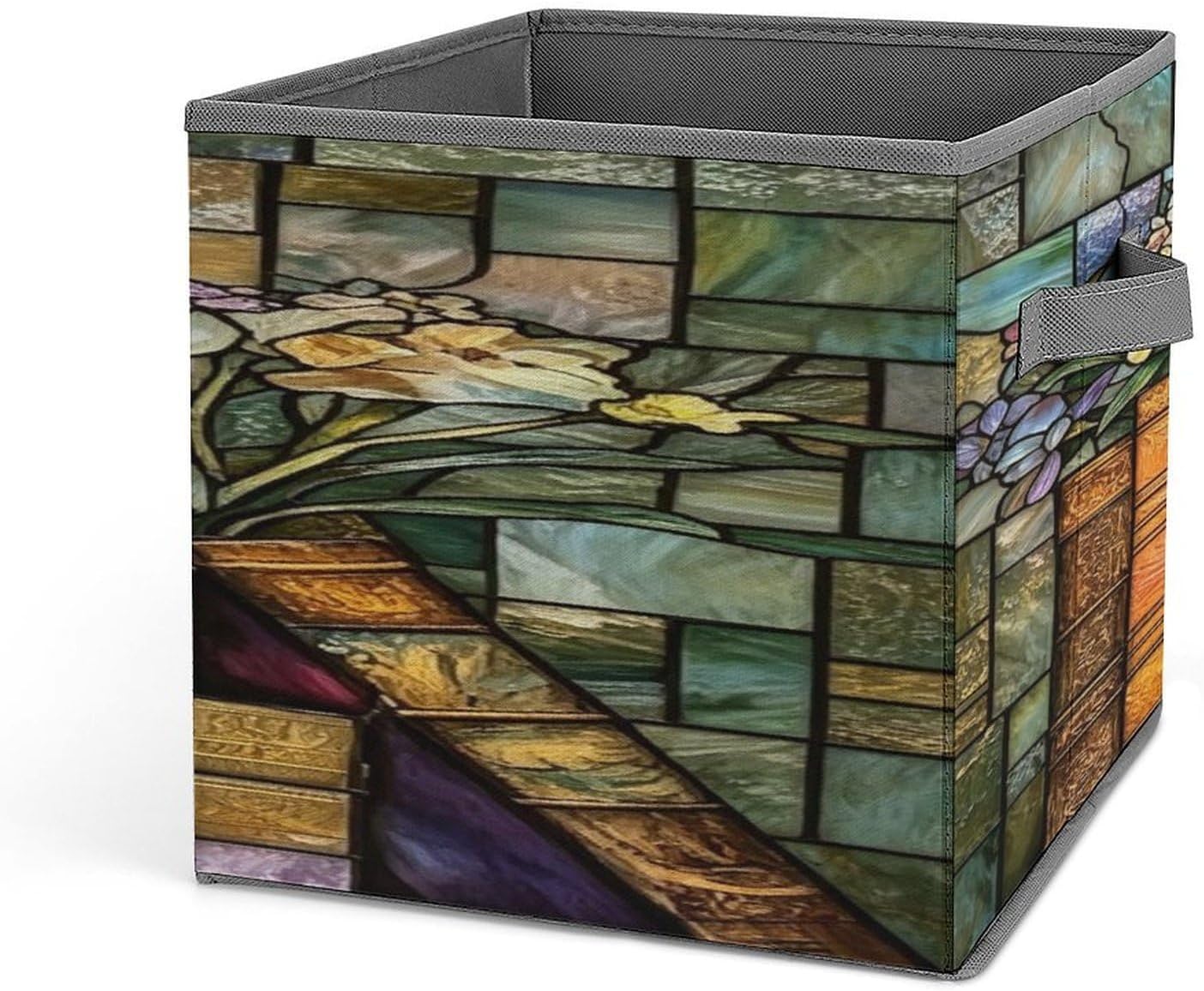 Vintage Wildflower Fabric Bins Storage Basket Square Baskets | Storage Bin with Double Handles,Cube Collapsible Organizers for Organization,Closet,Shelves,Offices