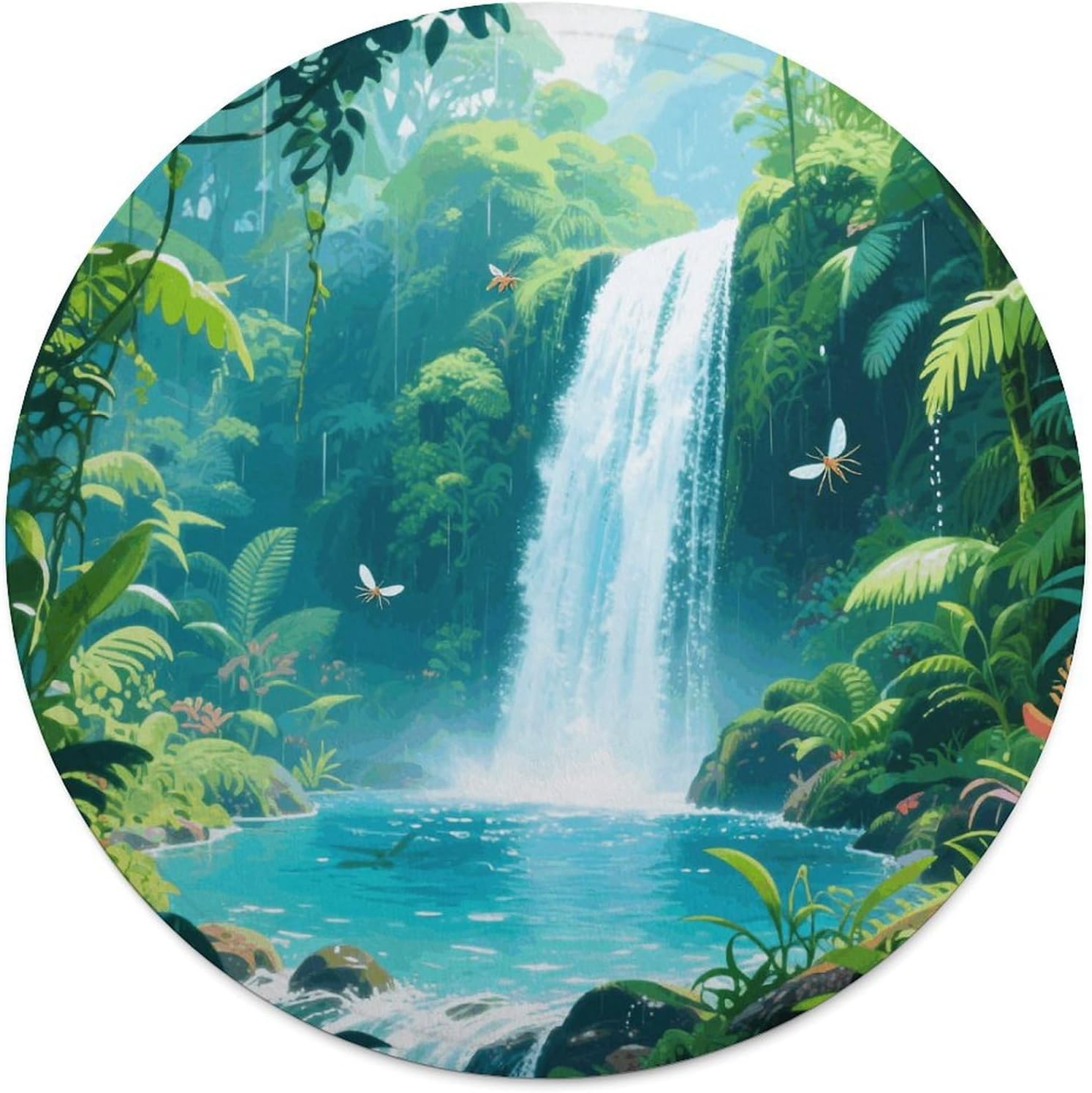 Rainforest Pool Throw Blanket Round Beach Towel | 59.1 Inch Circular Flannel blanket Large Soft Beach Blanket Lightweight Foldable Beach Towel Throw for Daily Leisure Use