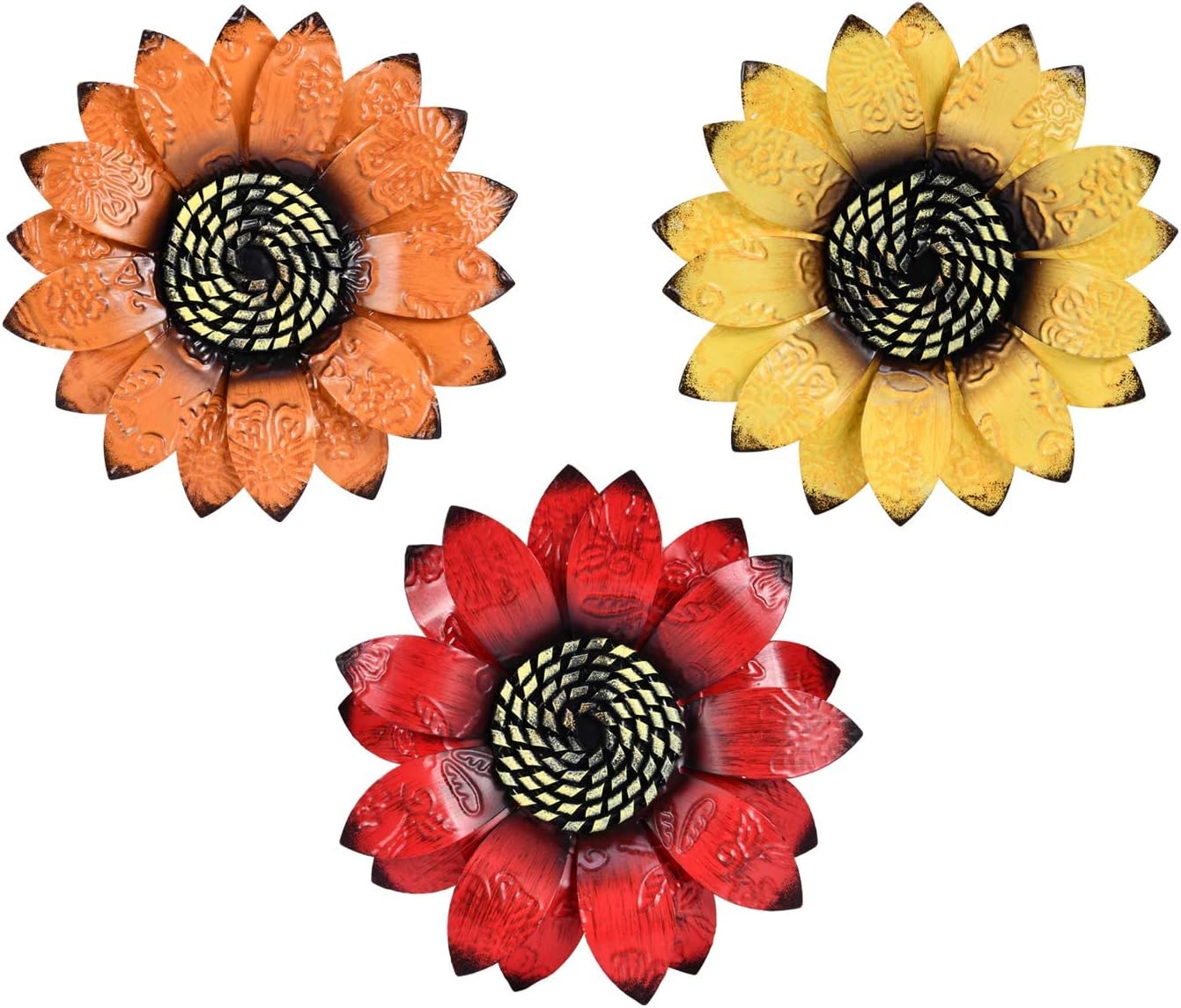 YEAHOME Sunflower Wall Decor - 9 inch Metal Flower Wall Art Decorations, Sunflower Yard Garden Decor Hanging for Kitchen, Bathroom, Bedroom, Set of 3 Handmade Gift for Home, Indoor or Outdoor