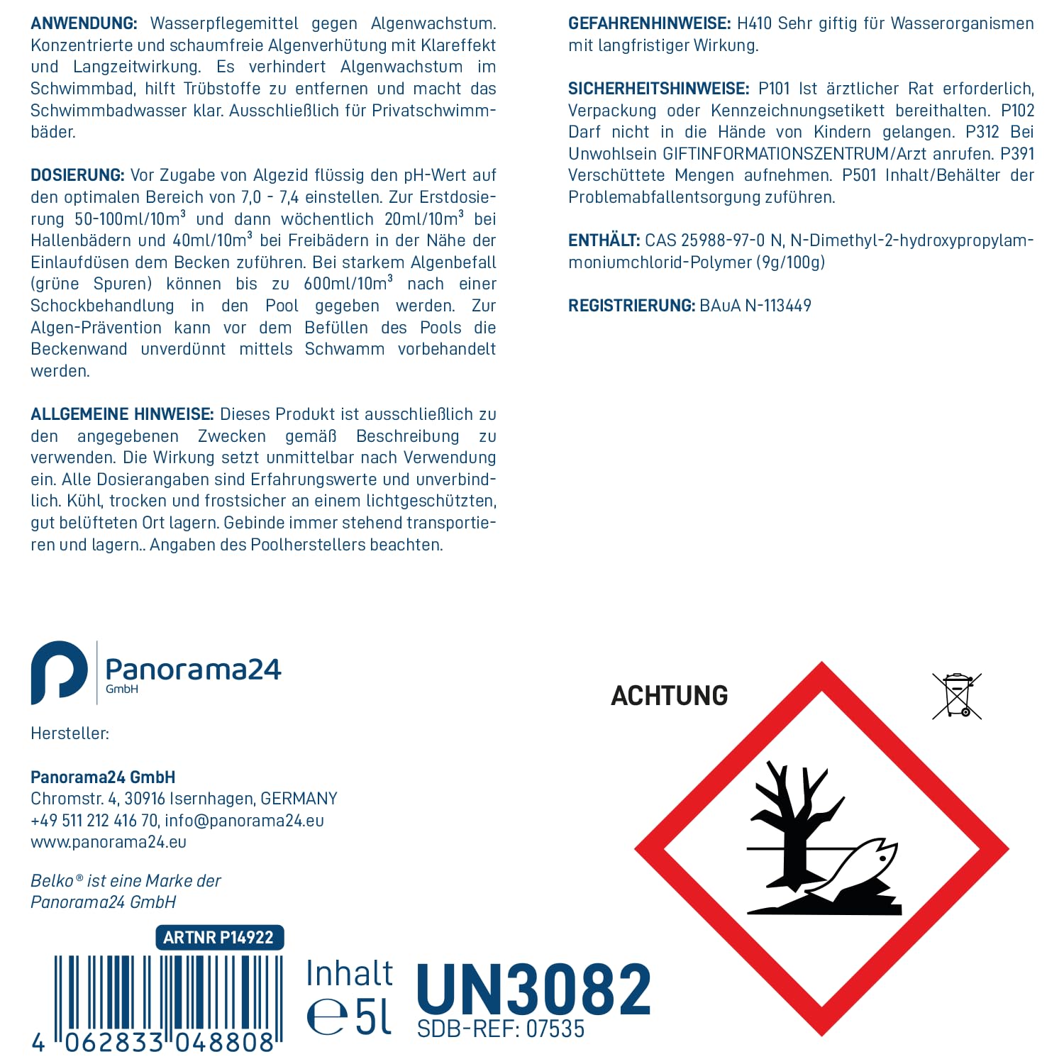 Belko® 20L Pool Algizid Algenverhütung flüssig - Präventives Anti Algenmittel für Schwimmbad & Pool und Whirlpool - gegen Algen, Algezid Poolklar Chlor Ergänzung