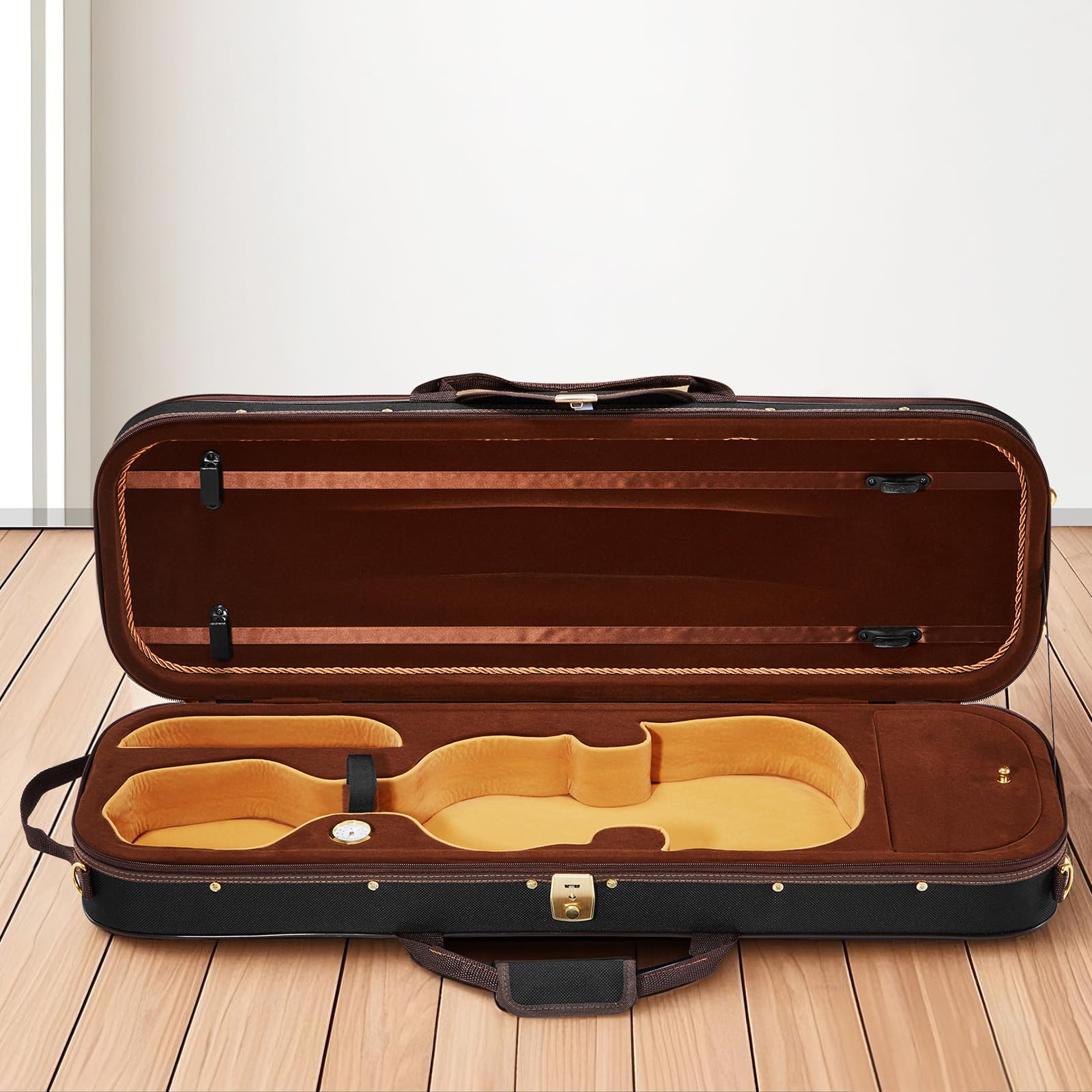 VEVOR Étui pour Violon 4/4, en Nylon, Léger et Portable, Hygromètre Intégré, avec Doublure en Peluche, Double Bandoulière, Anti-Rayures, de Forme Oblongue Professionnelle, Transport Confortable, Noir